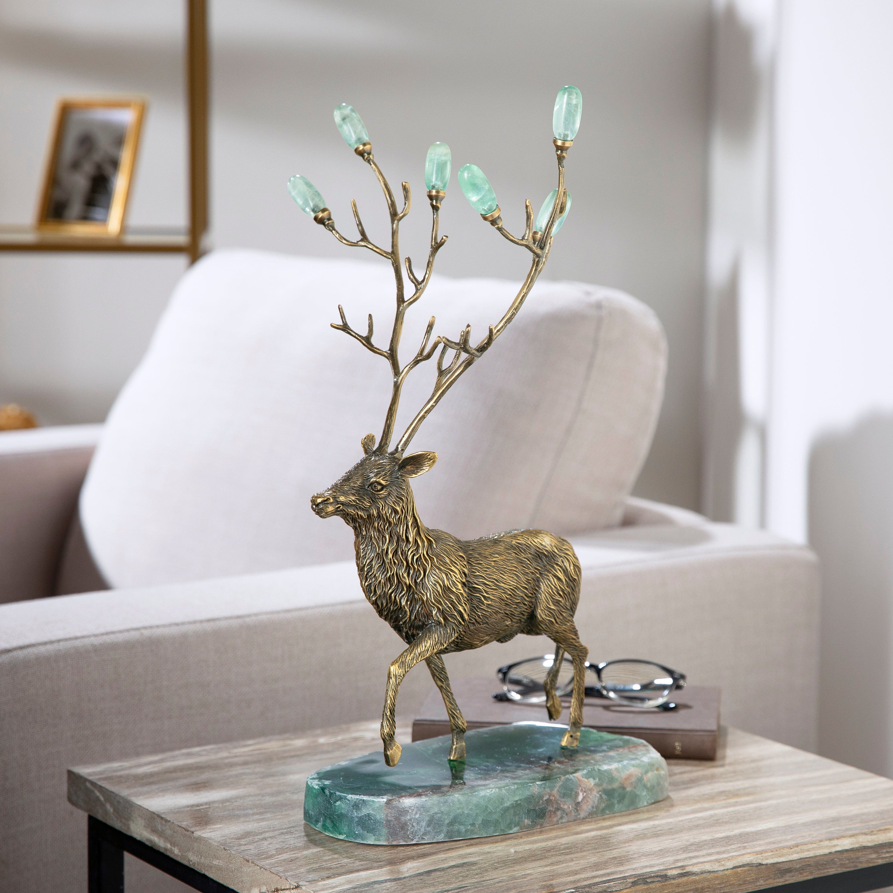 KALIFANO Crystal Home Decor Brass Moose with Fluorite Antlers HG1465A-FL