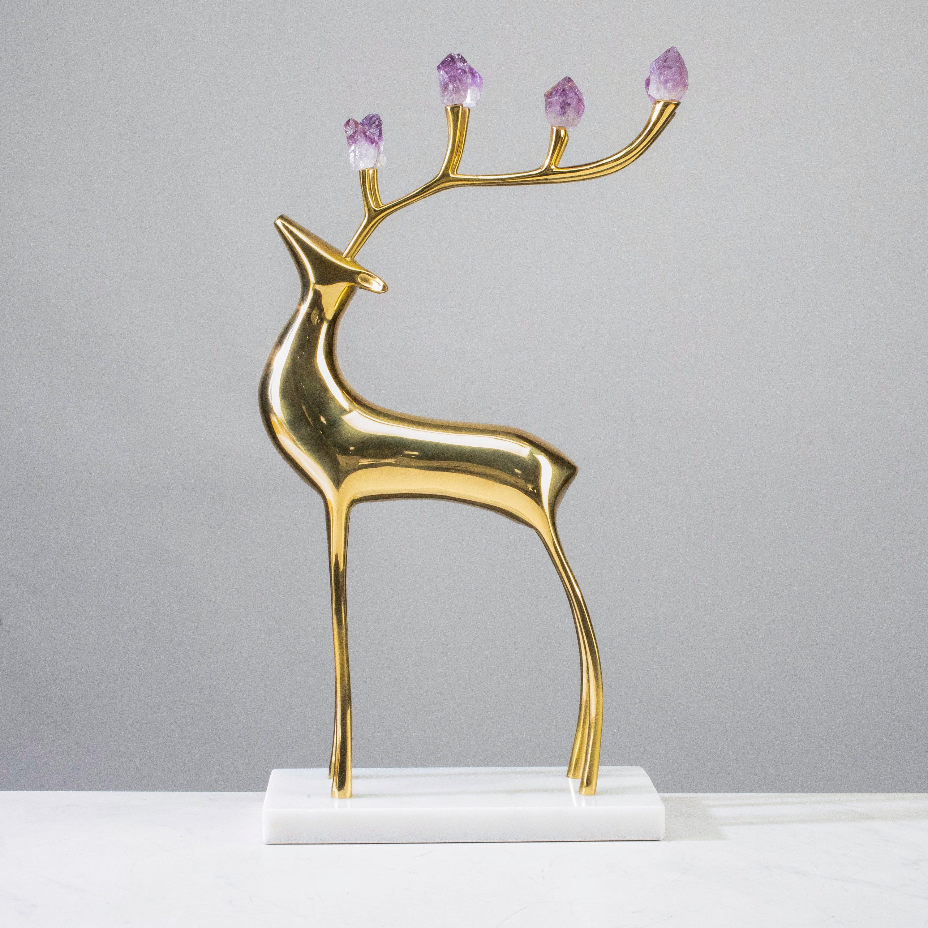 KALIFANO Crystal Home Decor Brass Reindeer with Amethyst Antlers on Marble Base HG1740A-AM