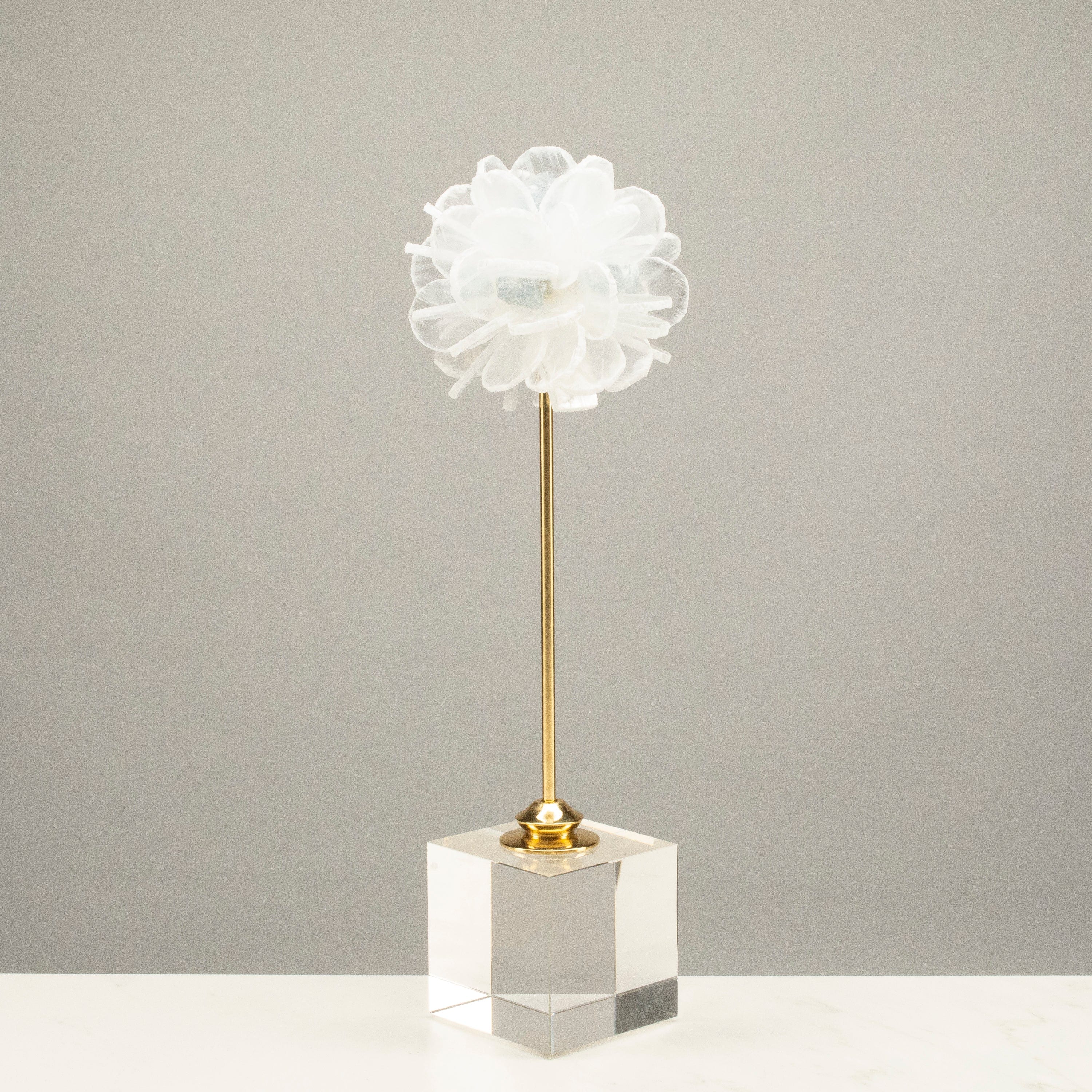 KALIFANO Crystal Home Decor Calcite & Blue Celestite Flower on Brass and Acrylic Base - 15" H1216B