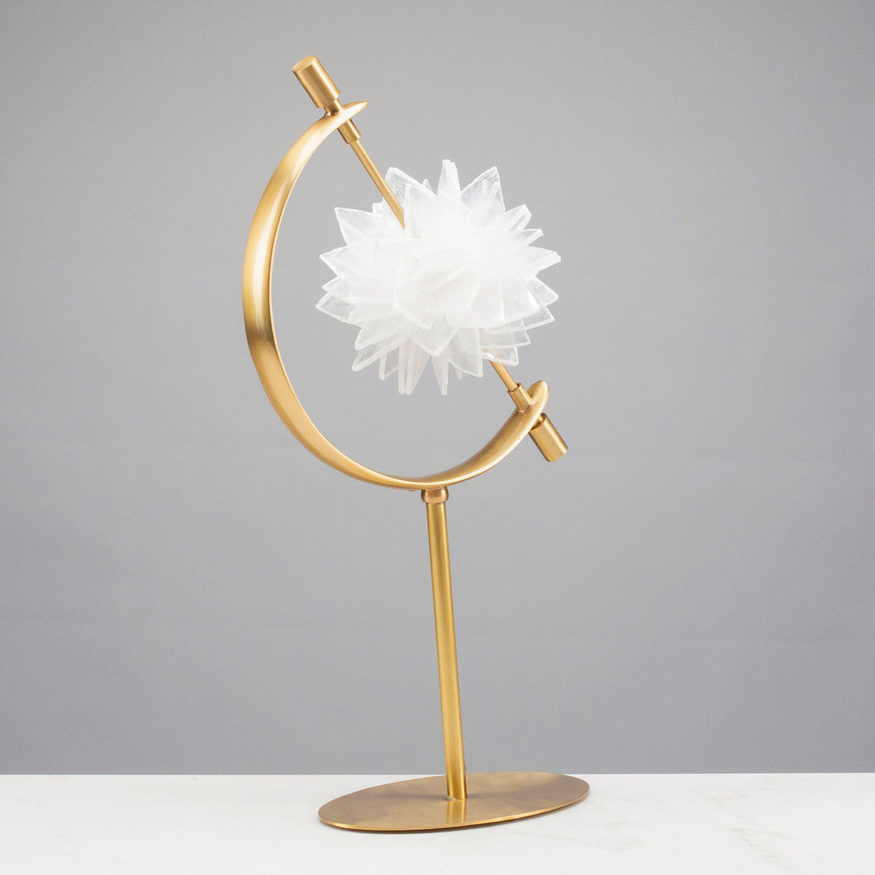 KALIFANO Crystal Home Decor Calcite Flower on Arc Brass Stand HG1457A-SL