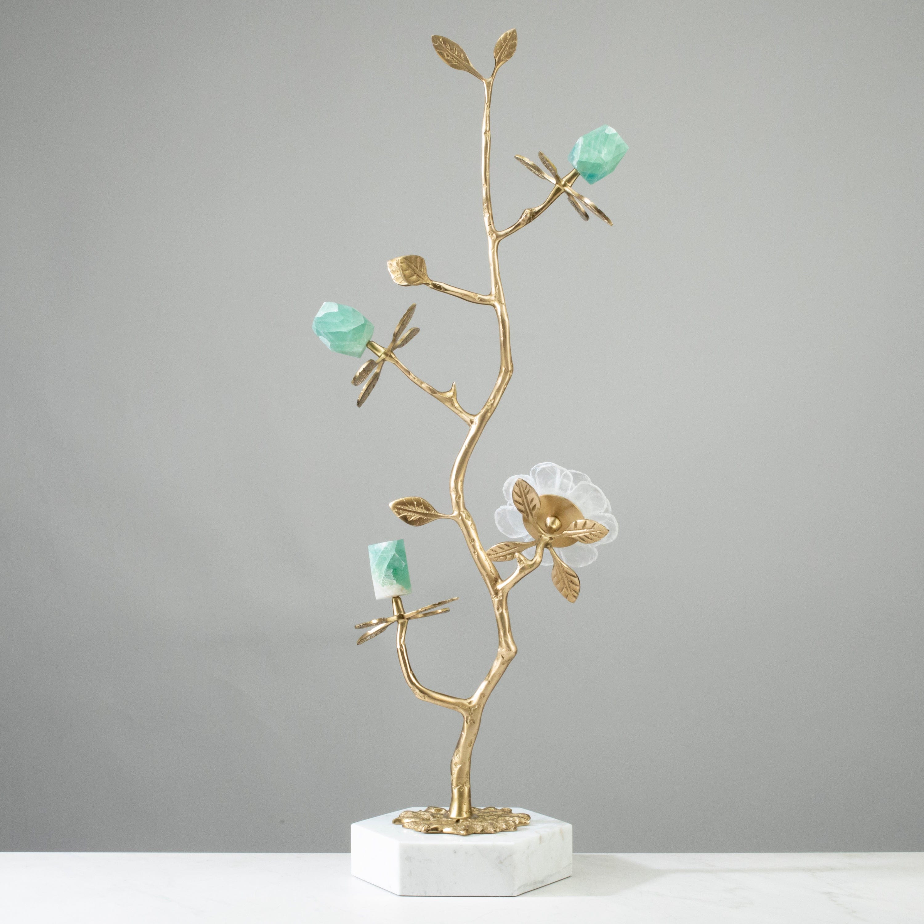 KALIFANO Crystal Home Decor Calcite & Fluorite Flower Boquet on Marble Base HG1197-FL