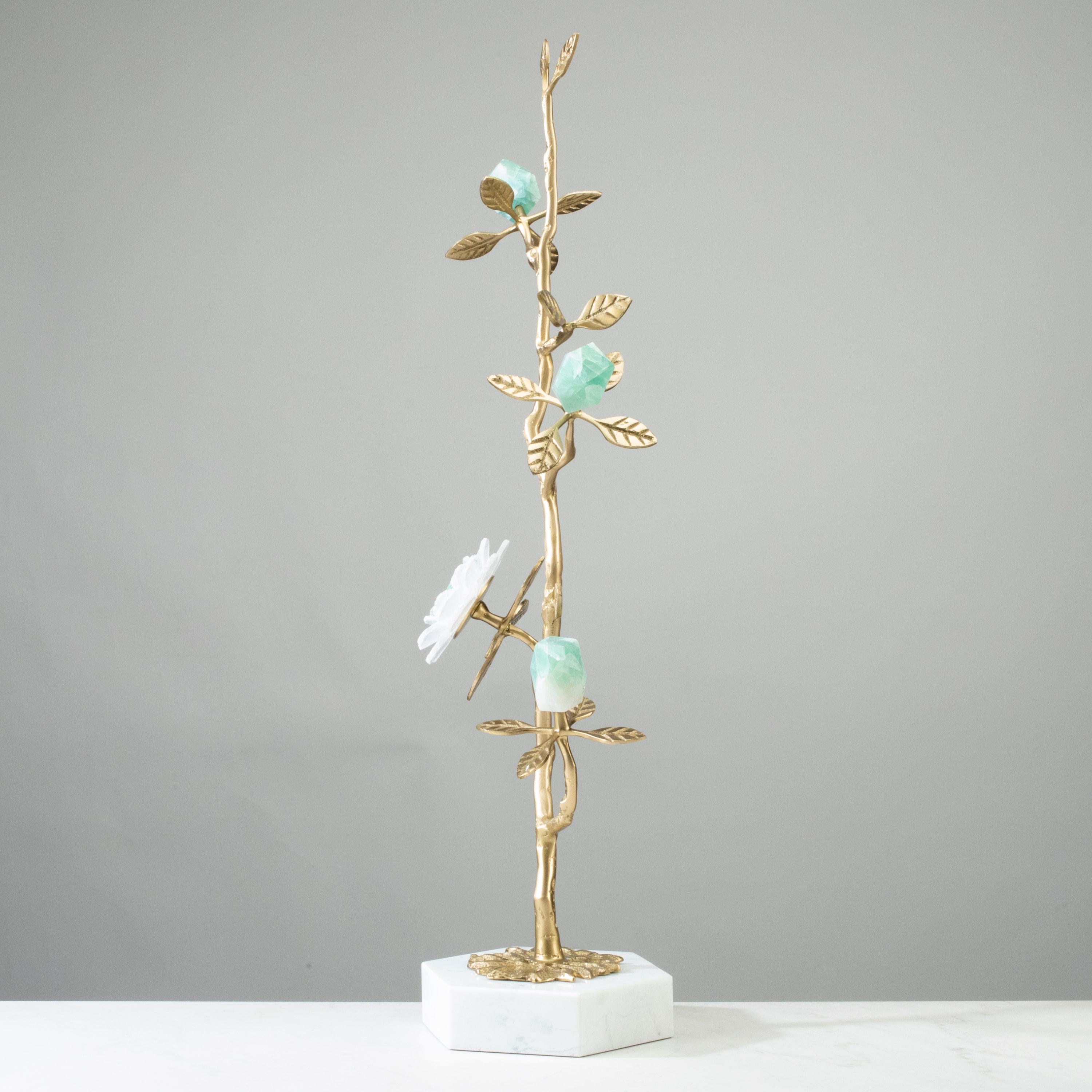 KALIFANO Crystal Home Decor Calcite & Fluorite Flower Boquet on Marble Base HG1197-FL