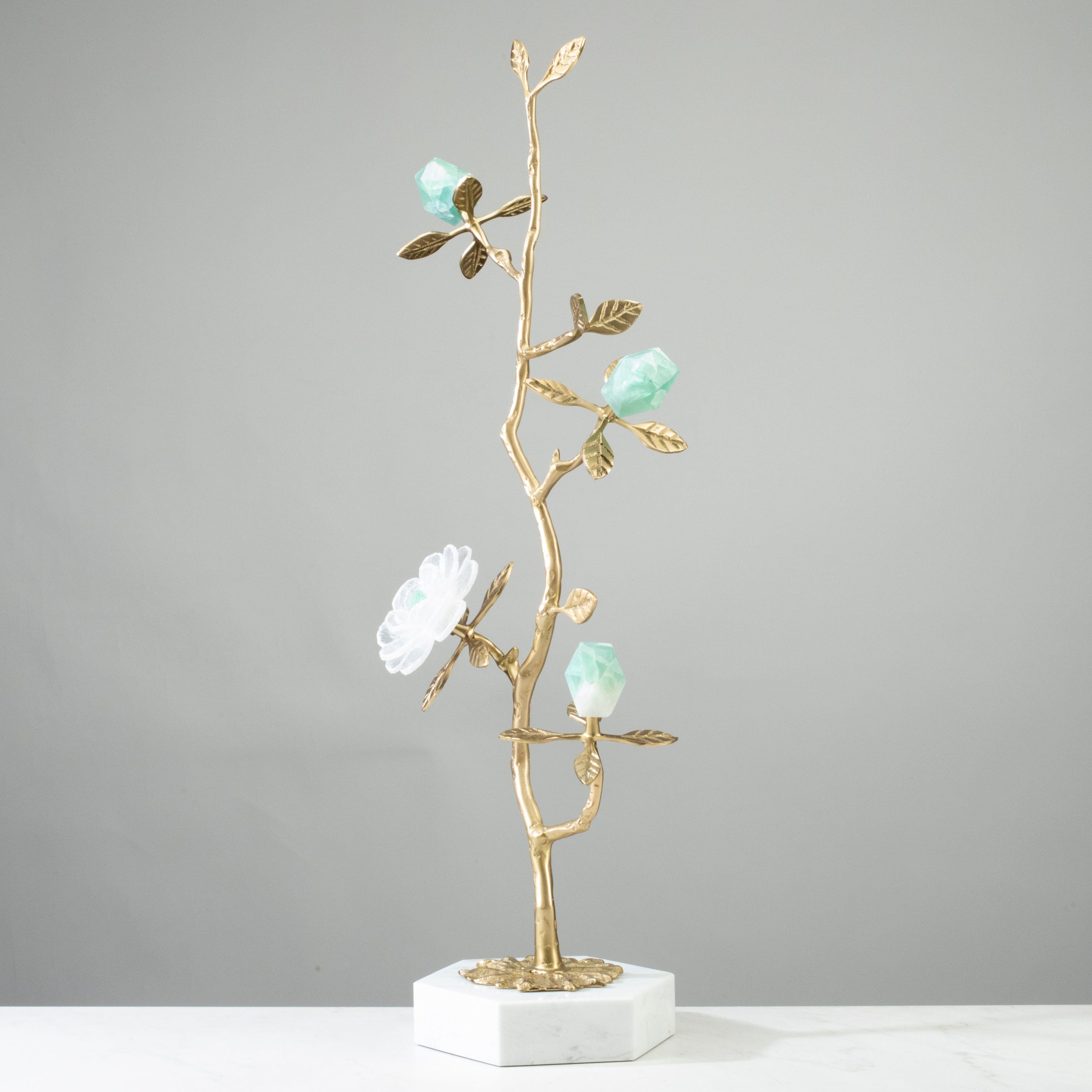 KALIFANO Crystal Home Decor Calcite & Fluorite Flower Boquet on Marble Base HG1197-FL
