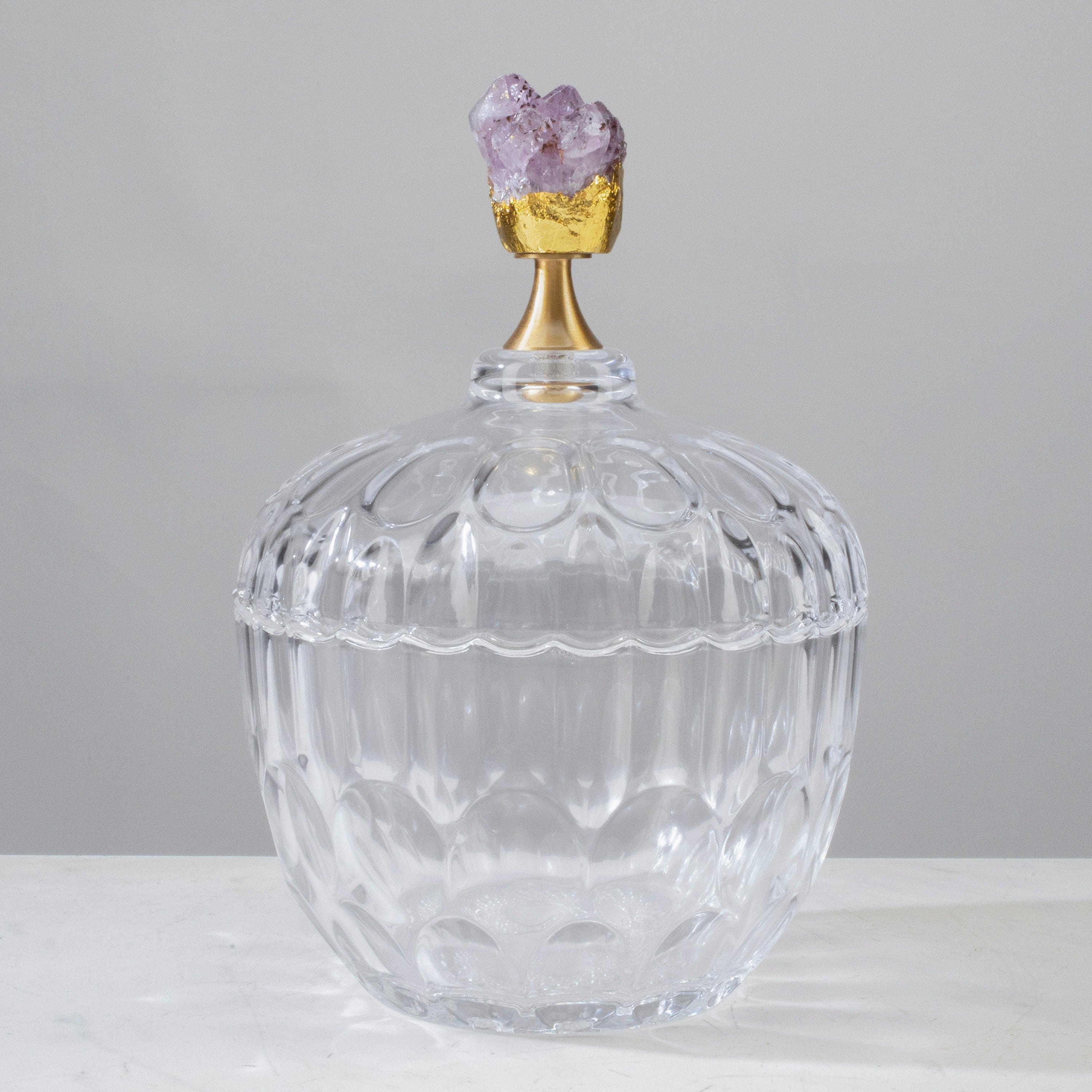 KALIFANO Crystal Home Decor Glass Jar with Amethyst Cluster HG1722A-AM