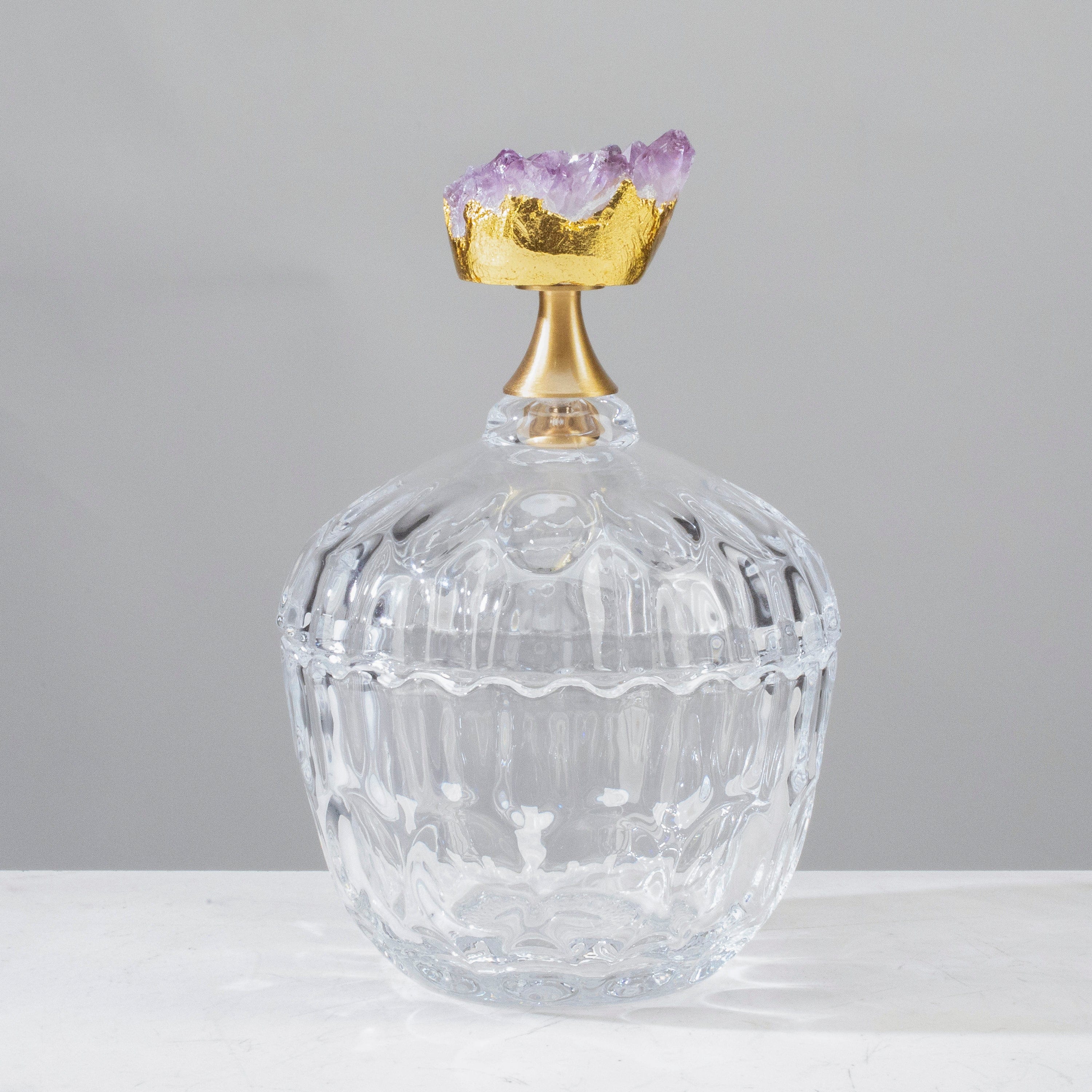 KALIFANO Crystal Home Decor Glass Jar with Amethyst Cluster HG1722B-AM