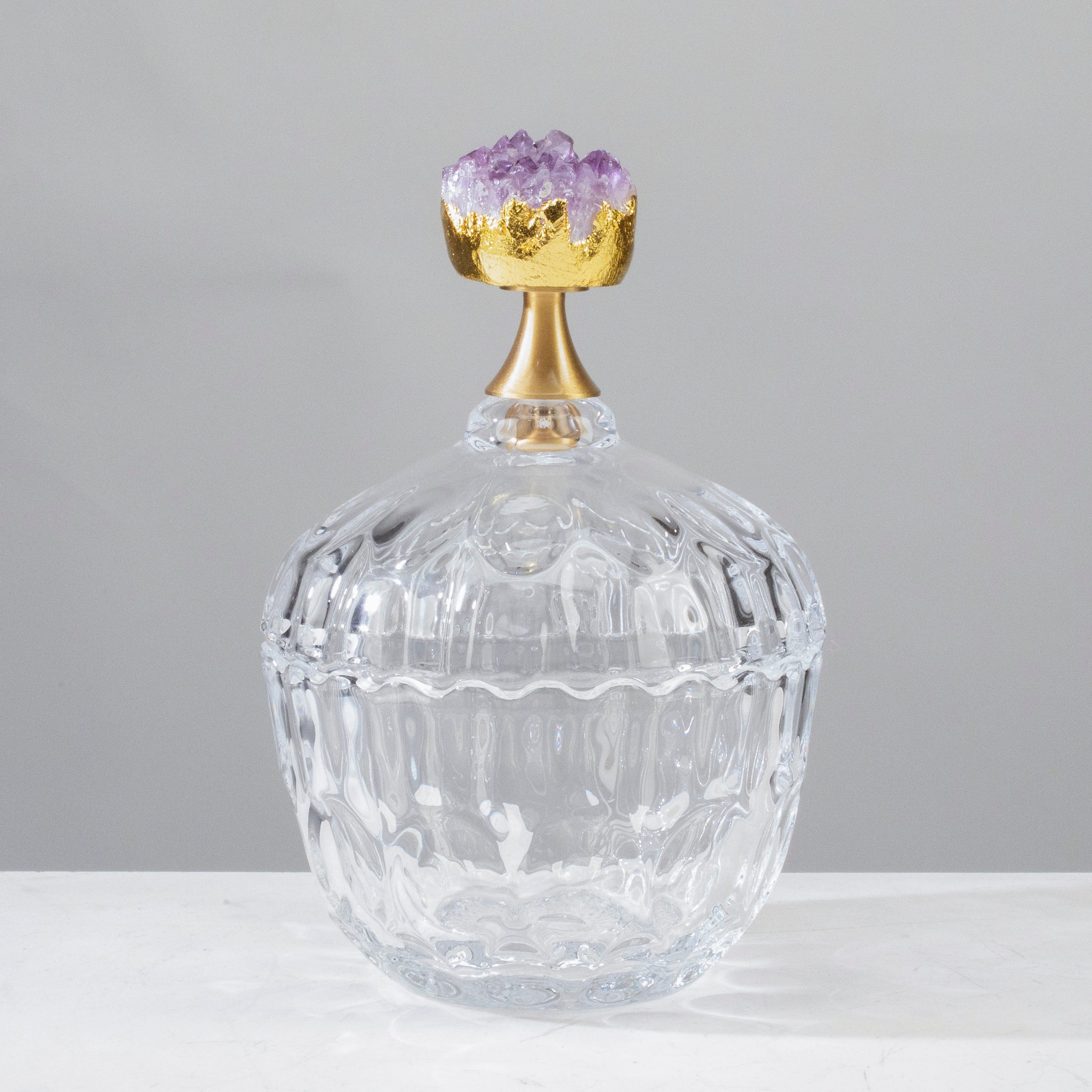 KALIFANO Crystal Home Decor Glass Jar with Amethyst Cluster HG1722B-AM