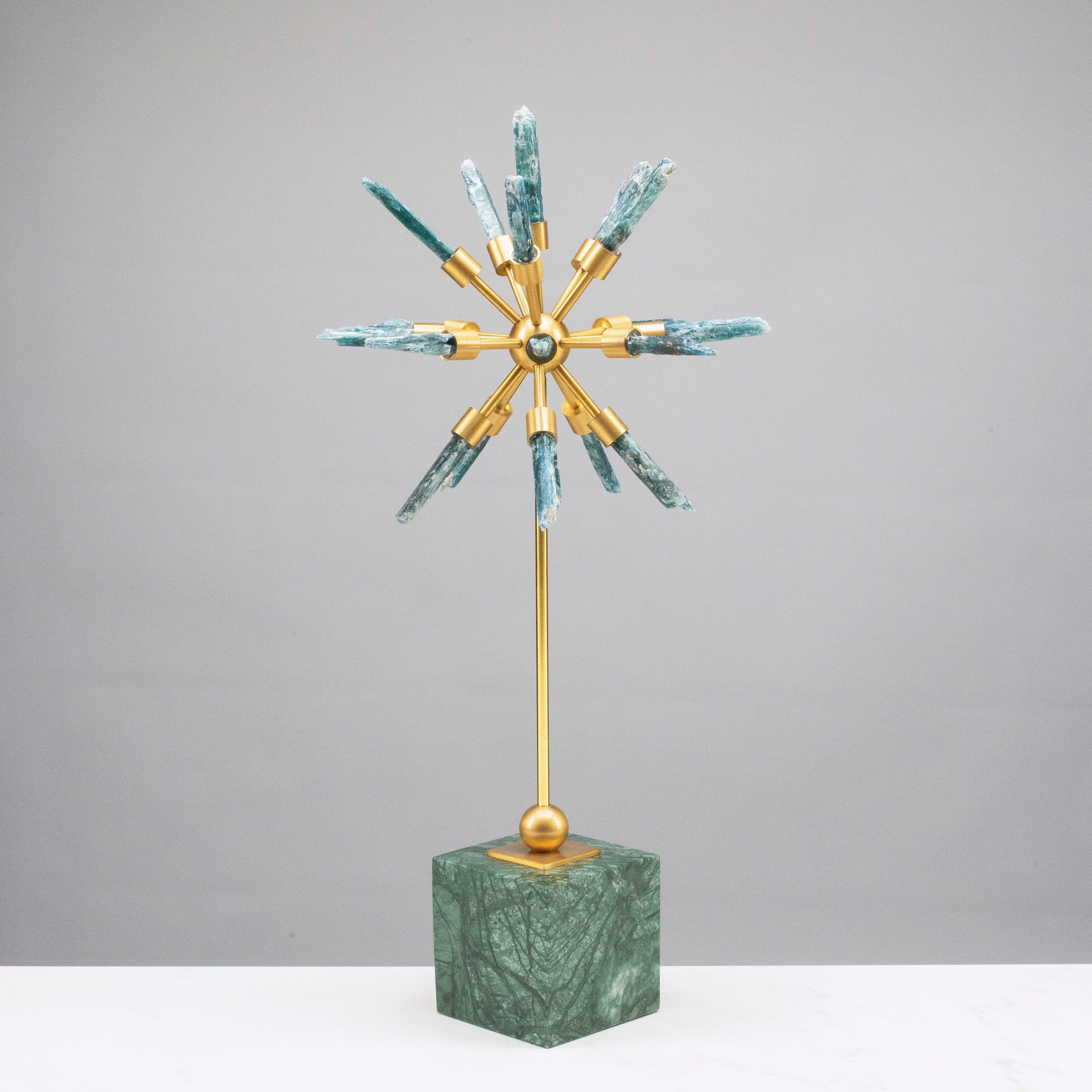 KALIFANO Crystal Home Decor Kyanite Star on Green Marble Base with Brass Stand HG1231B-KY