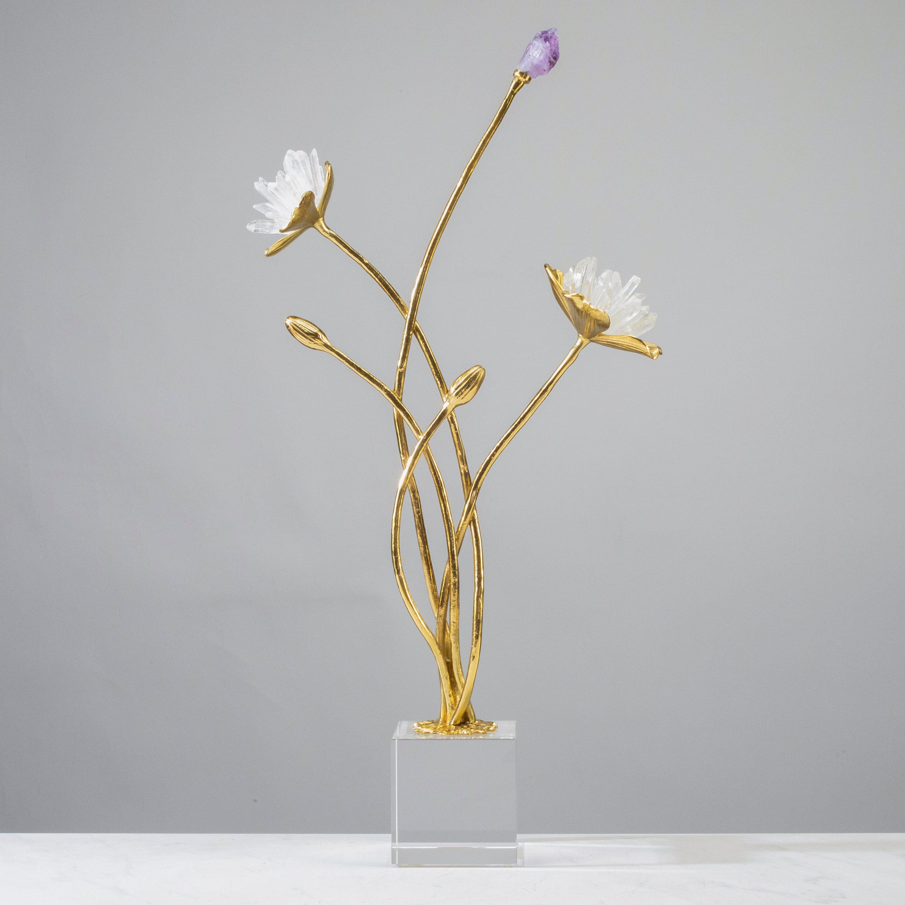 KALIFANO Crystal Home Decor Quartz Flower Boquet on Marble Stand HG1595-QZ