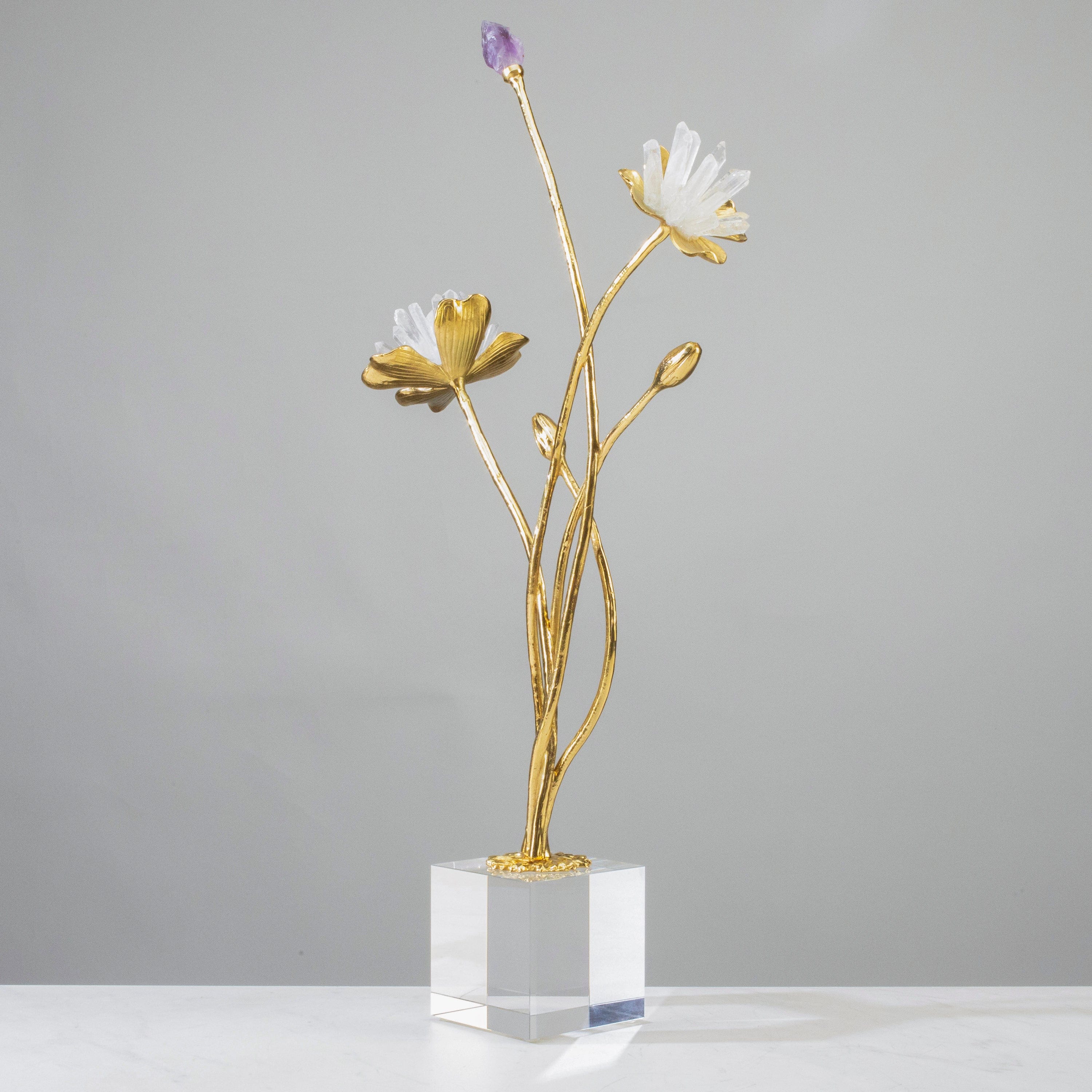 KALIFANO Crystal Home Decor Quartz Flower Boquet on Marble Stand HG1595-QZ