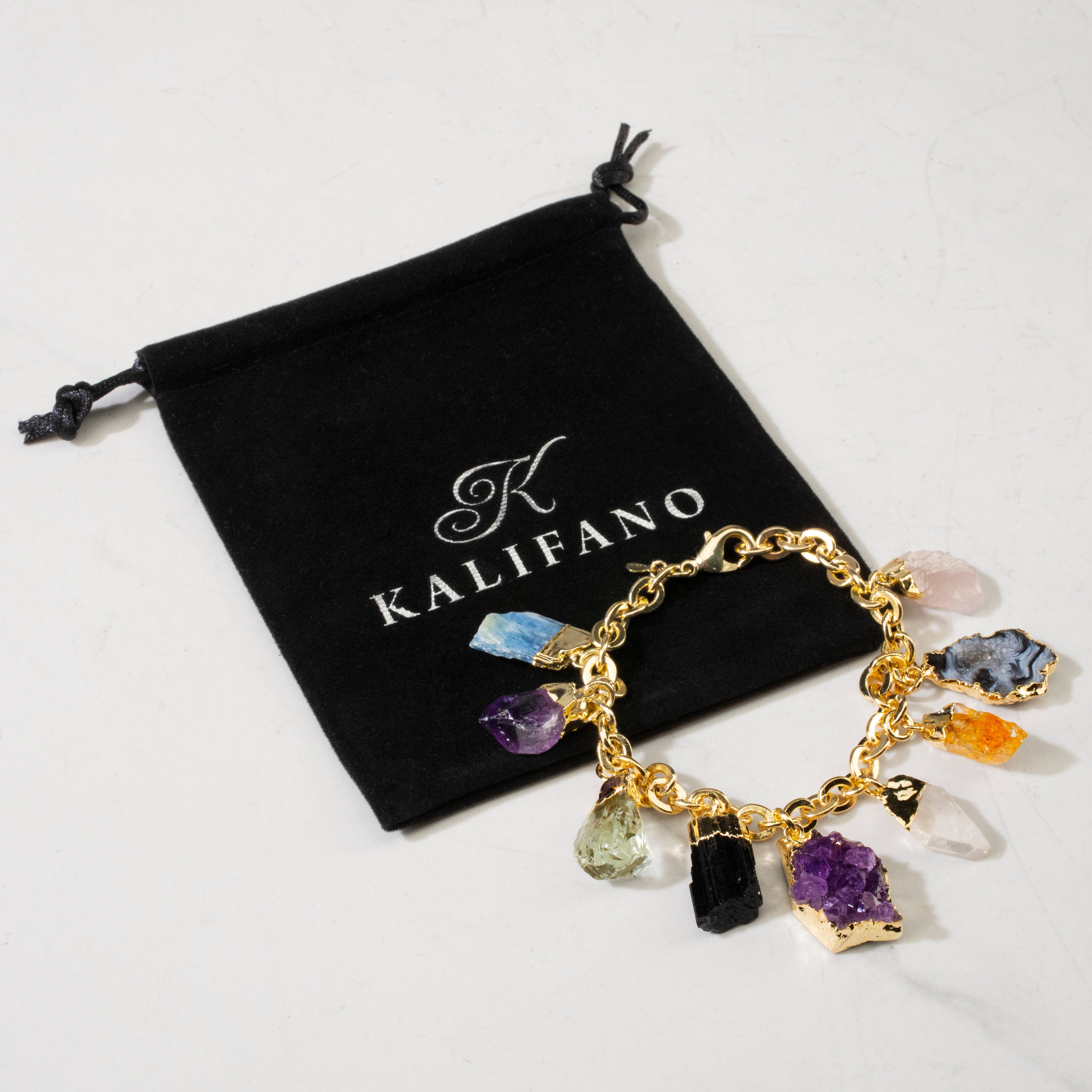 Kalifano Crystal Jewelry 9 Stone Gold Tone Multi-Gem Charm Bracelet CJB-1023-MT