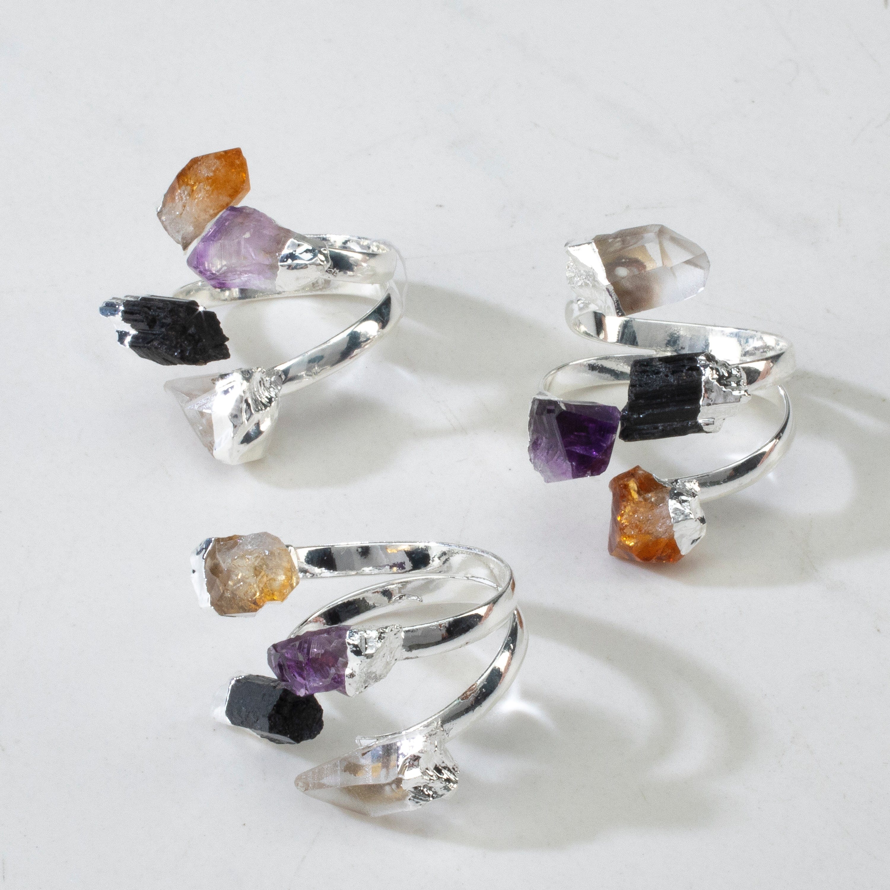 KALIFANO Crystal Jewelry Adjustable Multi-Gemstone Ring CJR-513-MT