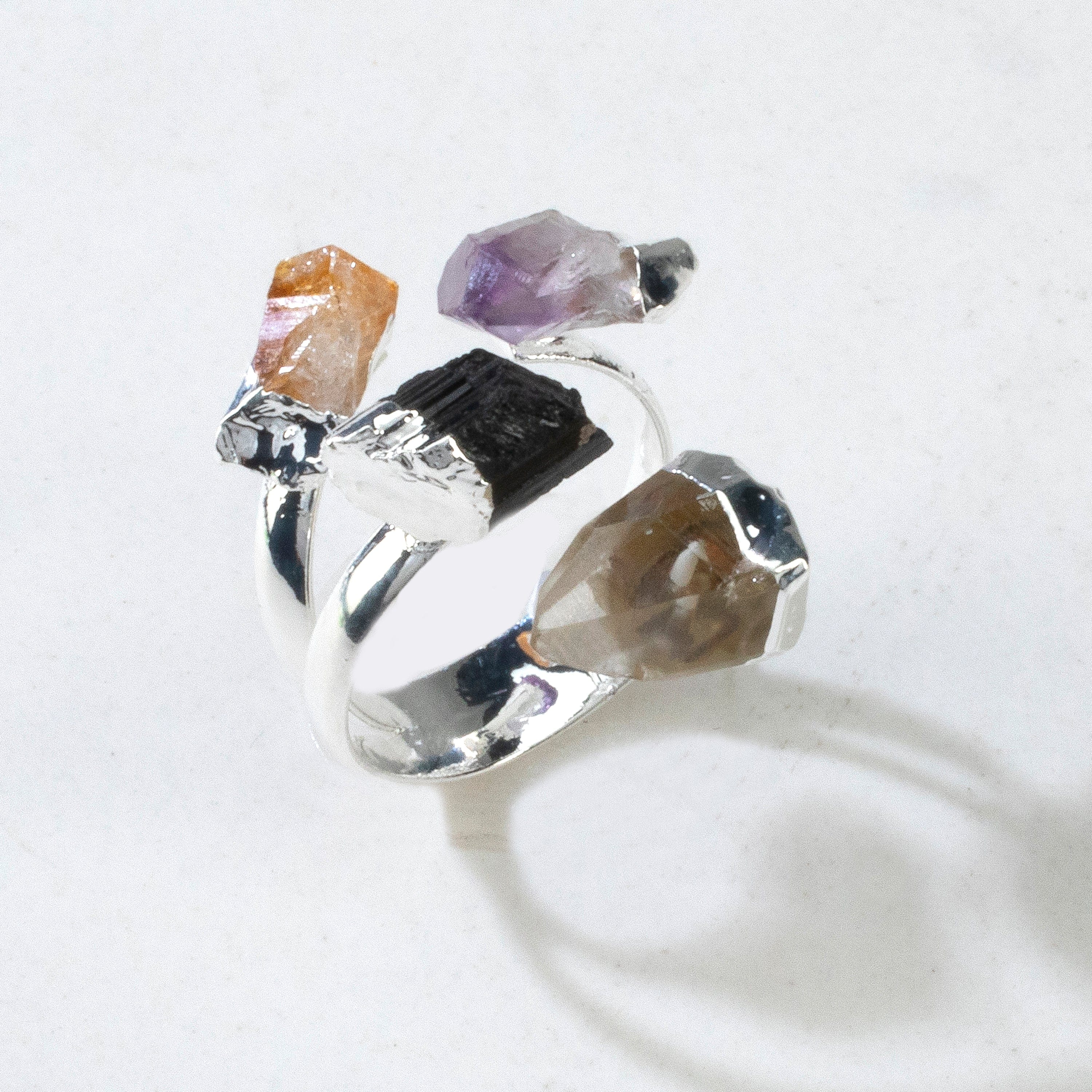 KALIFANO Crystal Jewelry Adjustable Multi-Gemstone Ring CJR-513-MT