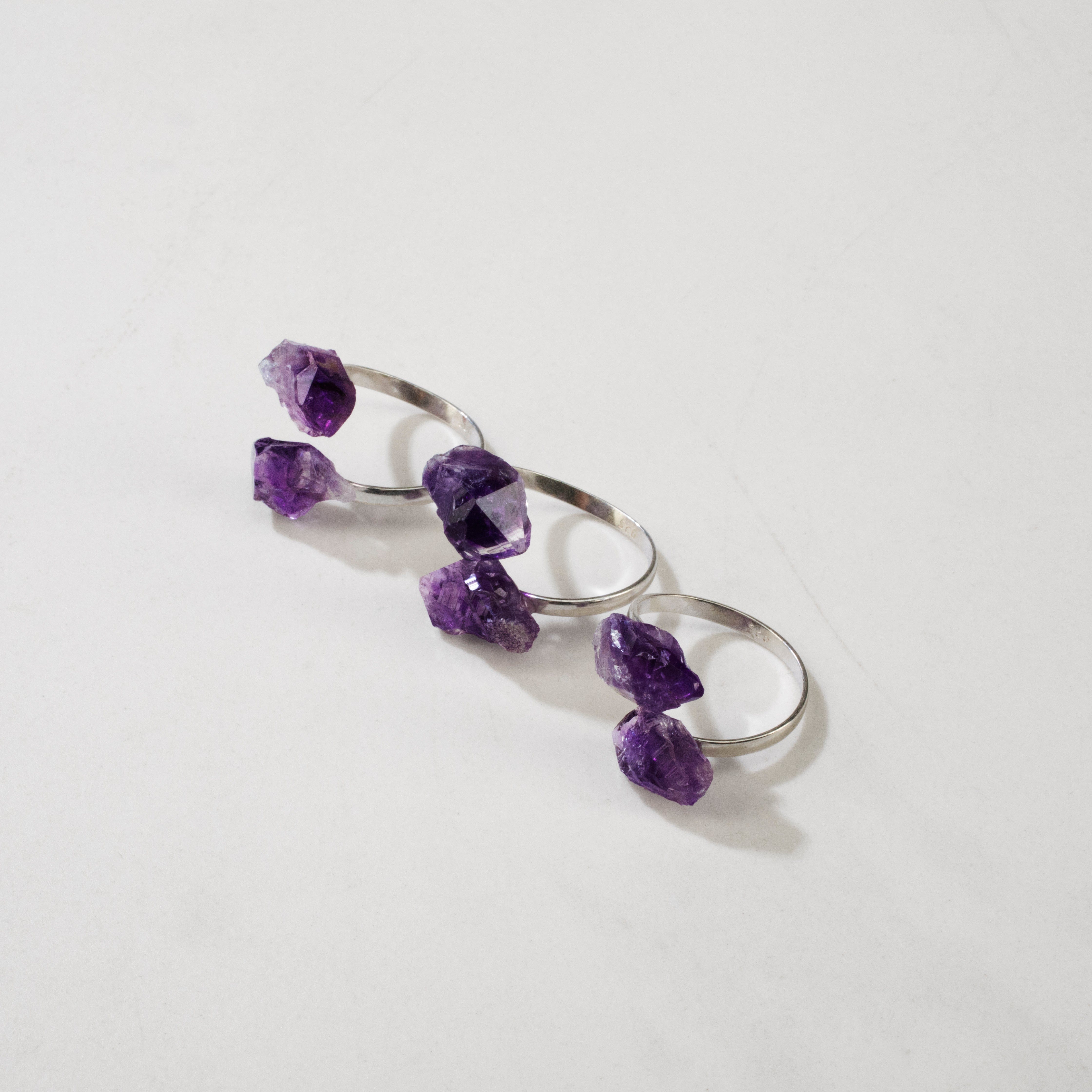 KALIFANO Crystal Jewelry Amethyst Adjustable Sterling Silver Ring CJR-SS-AM