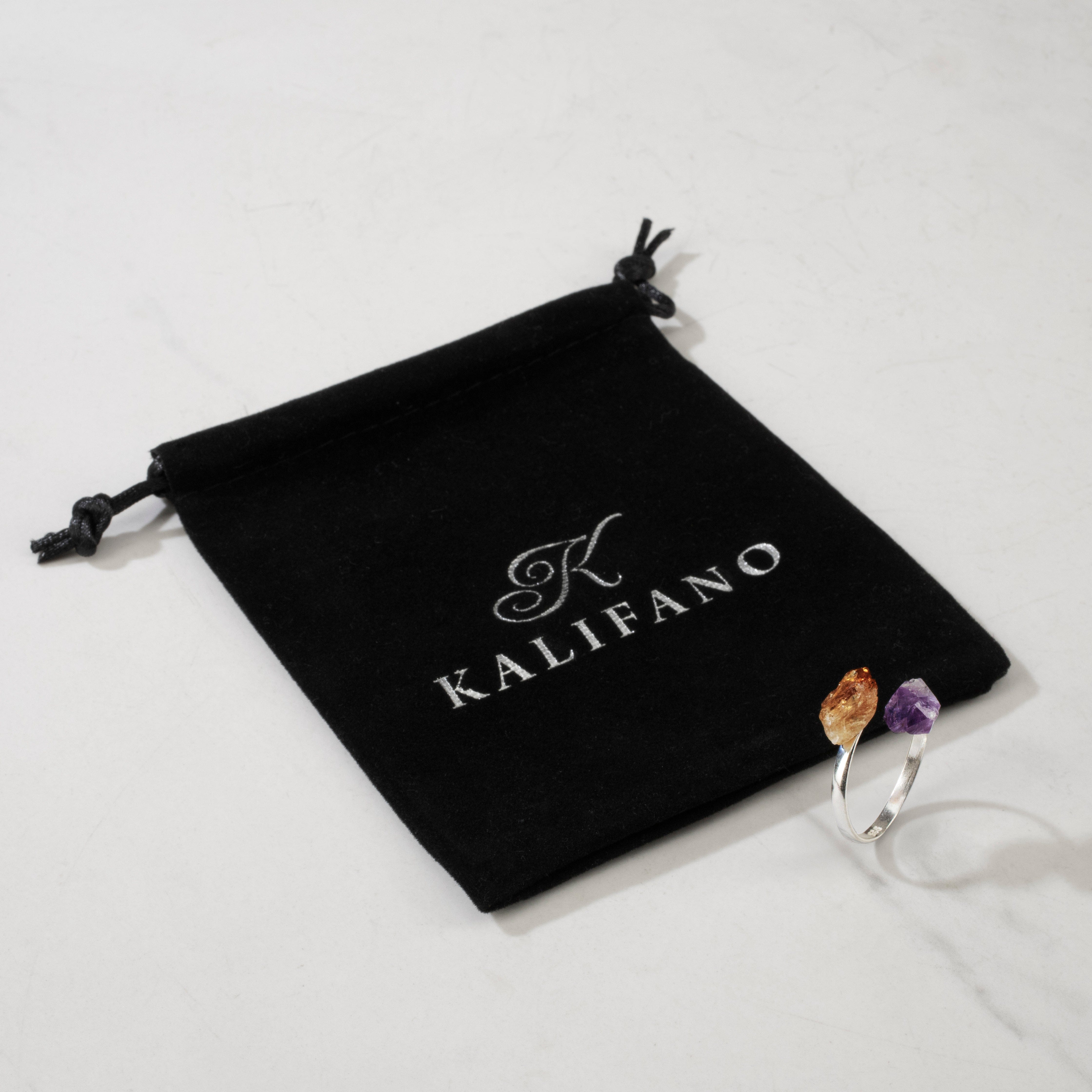 KALIFANO Crystal Jewelry Amethyst & Citrine Adjustable Sterling Silver Ring CJR-SS-AM+CT