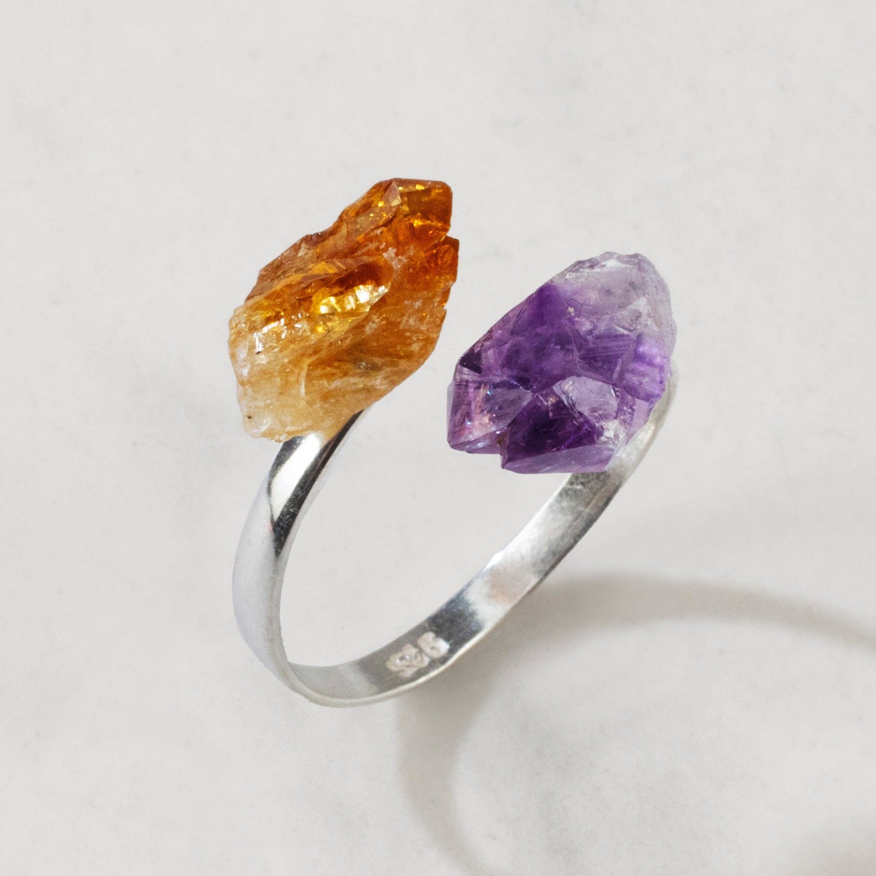 KALIFANO Crystal Jewelry Amethyst & Citrine Adjustable Sterling Silver Ring CJR-SS-AM+CT