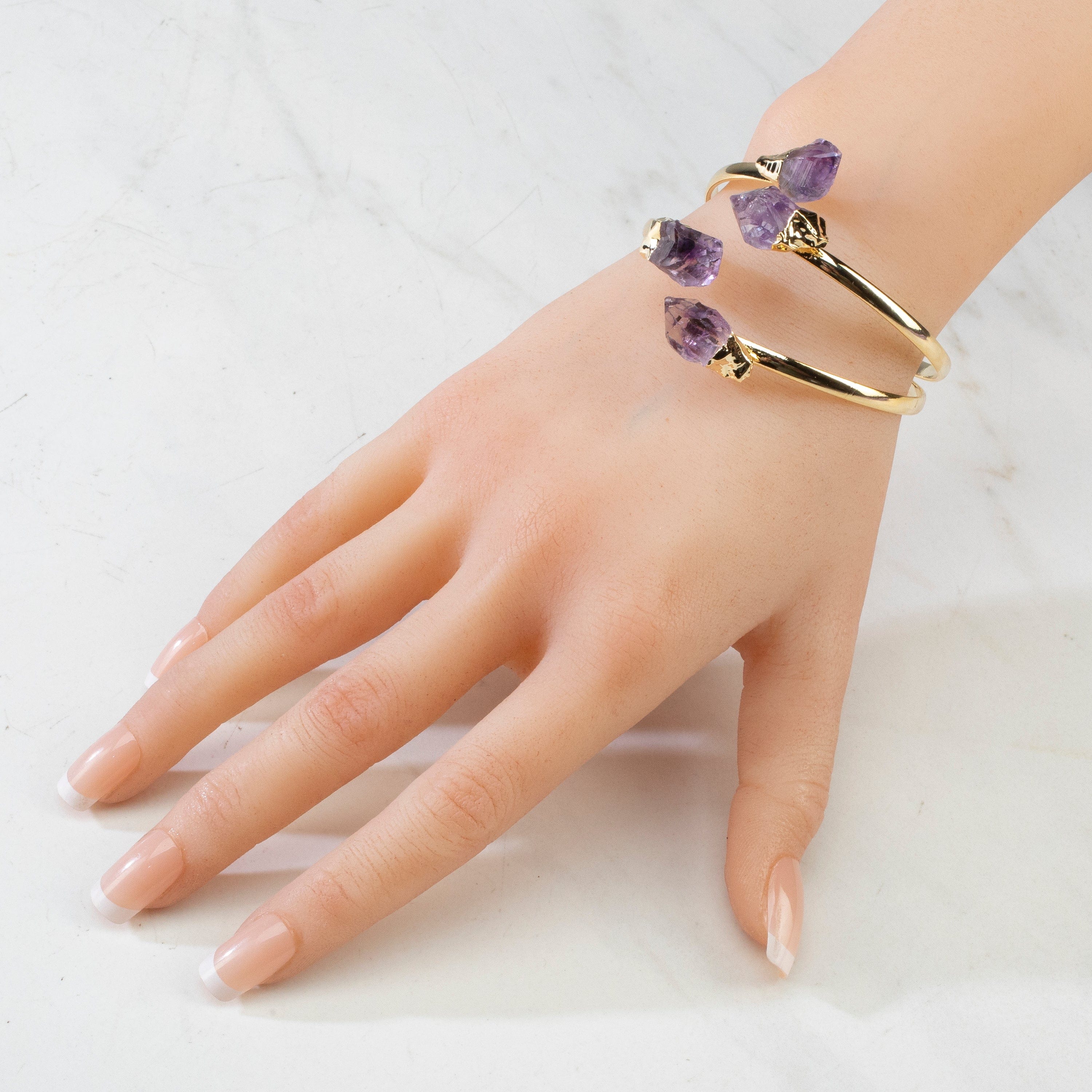 KALIFANO Crystal Jewelry Amethyst Double Bracelet Cuff CJB-1012-AM