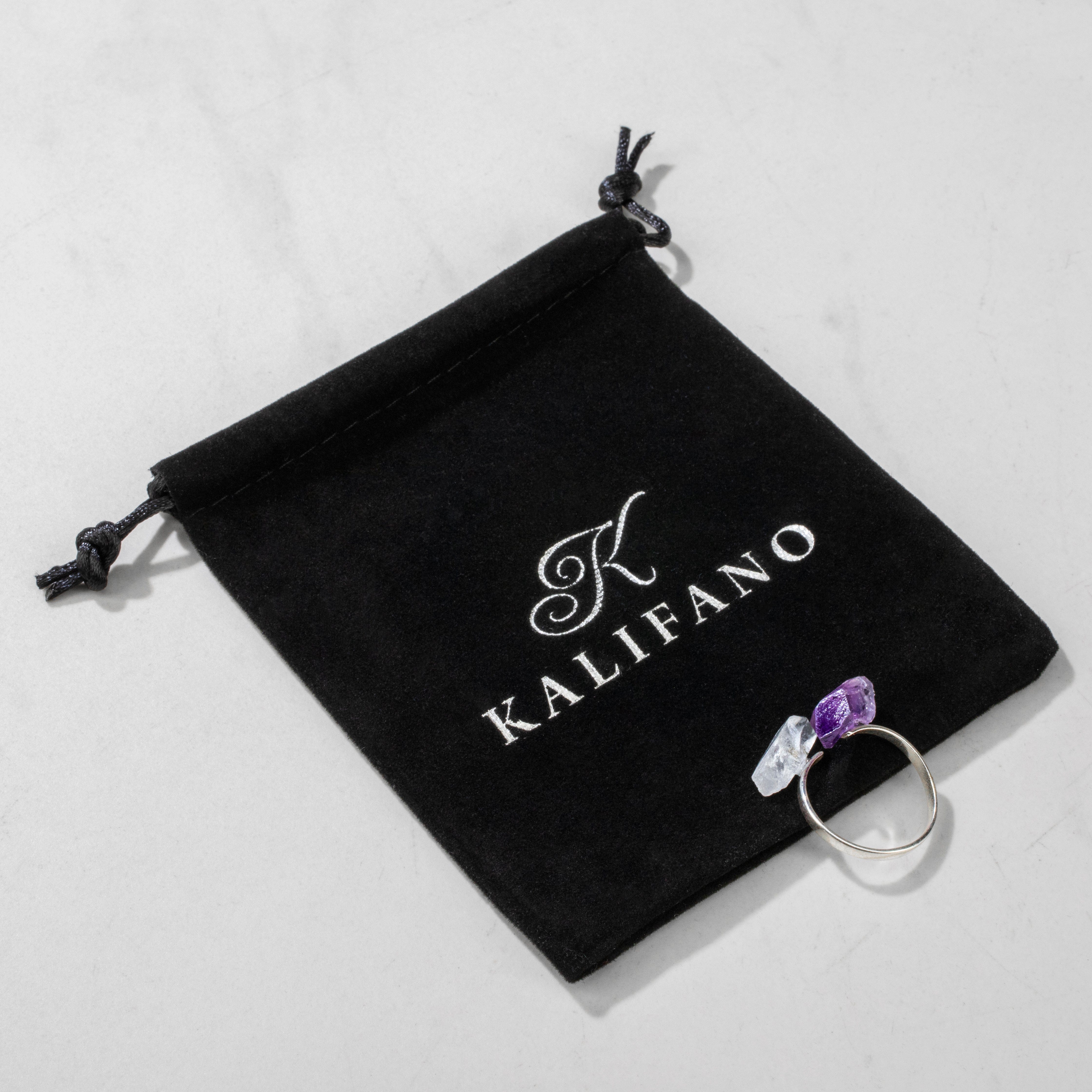 KALIFANO Crystal Jewelry Amethyst & Quartz Adjustable Sterling Silver Ring CJR-SS-AM+QZ