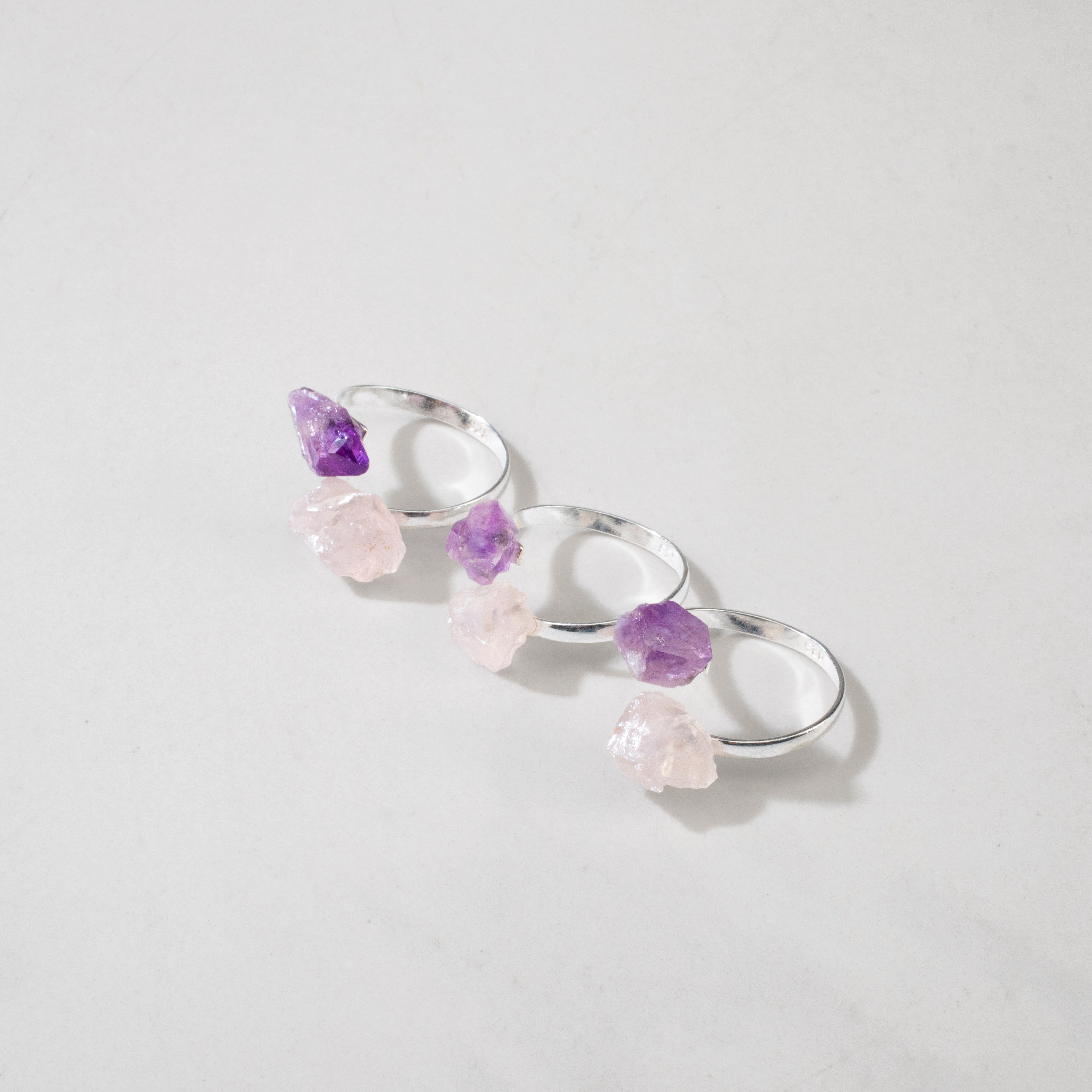 KALIFANO Crystal Jewelry Amethyst & Rose Quartz Adjustable Sterling Silver Ring CJR-SS-AM+RQ