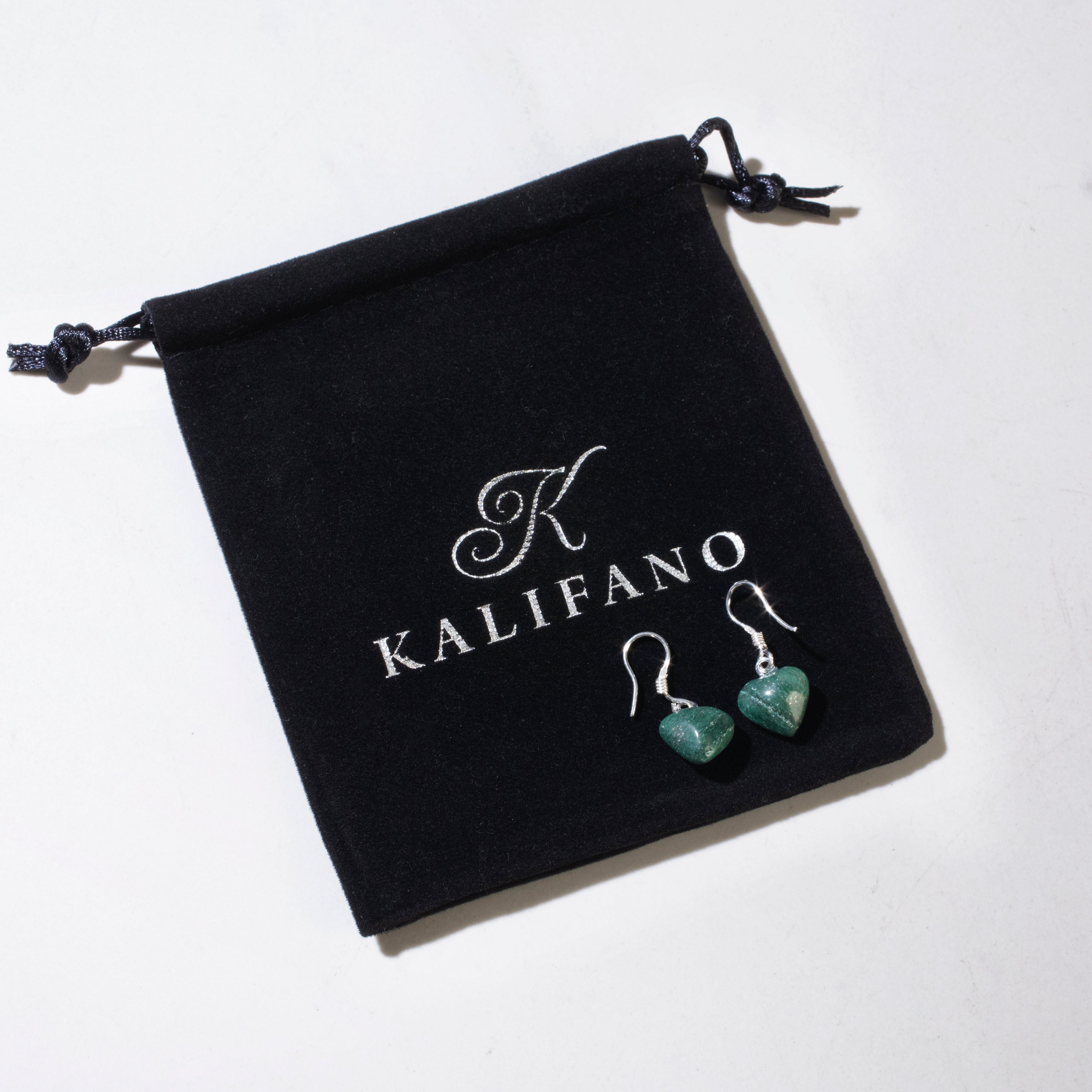 KALIFANO Crystal Jewelry Aventurine Heart Sterling Silver Earrings CJE-SILV-AVHEART