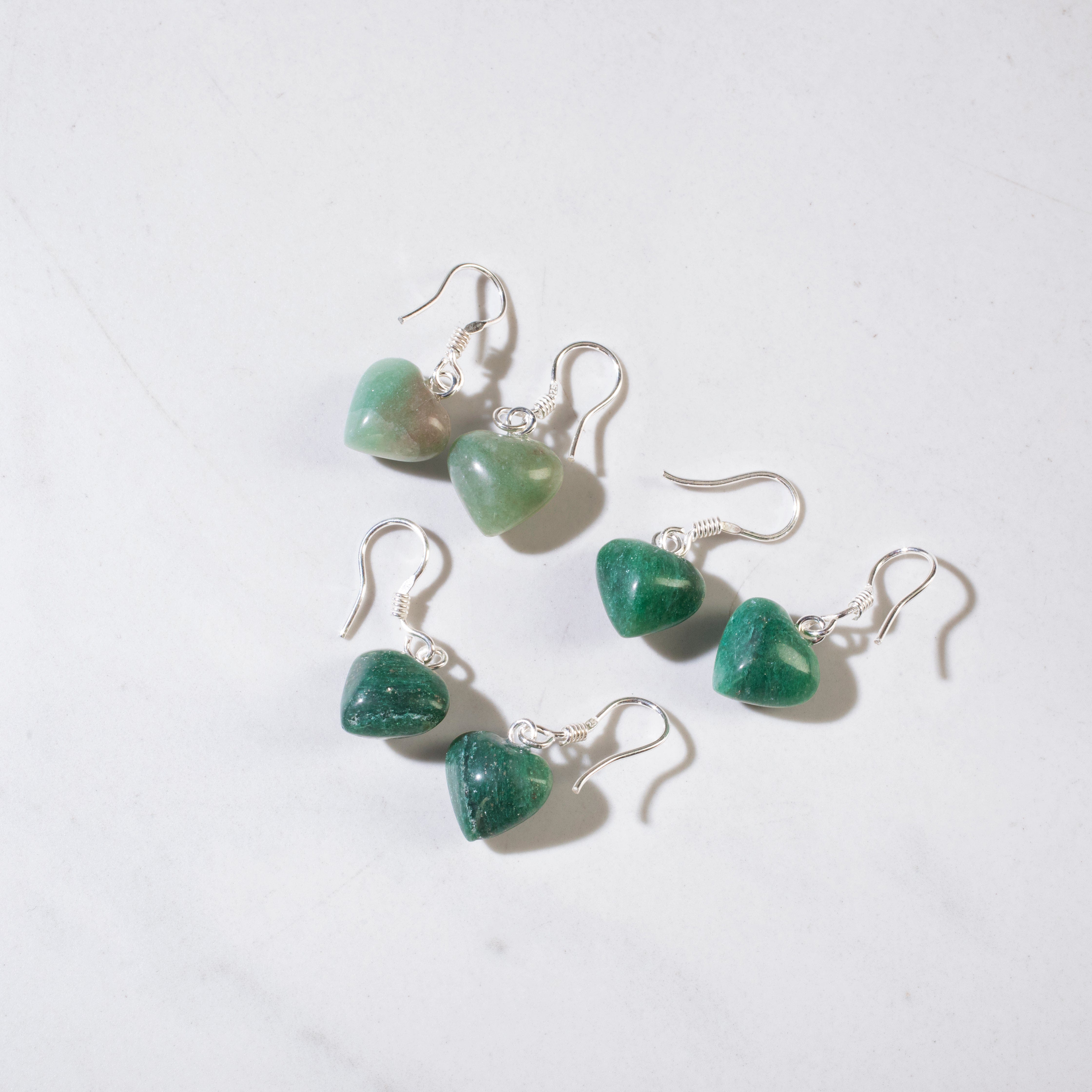 KALIFANO Crystal Jewelry Aventurine Heart Sterling Silver Earrings CJE-SILV-AVHEART