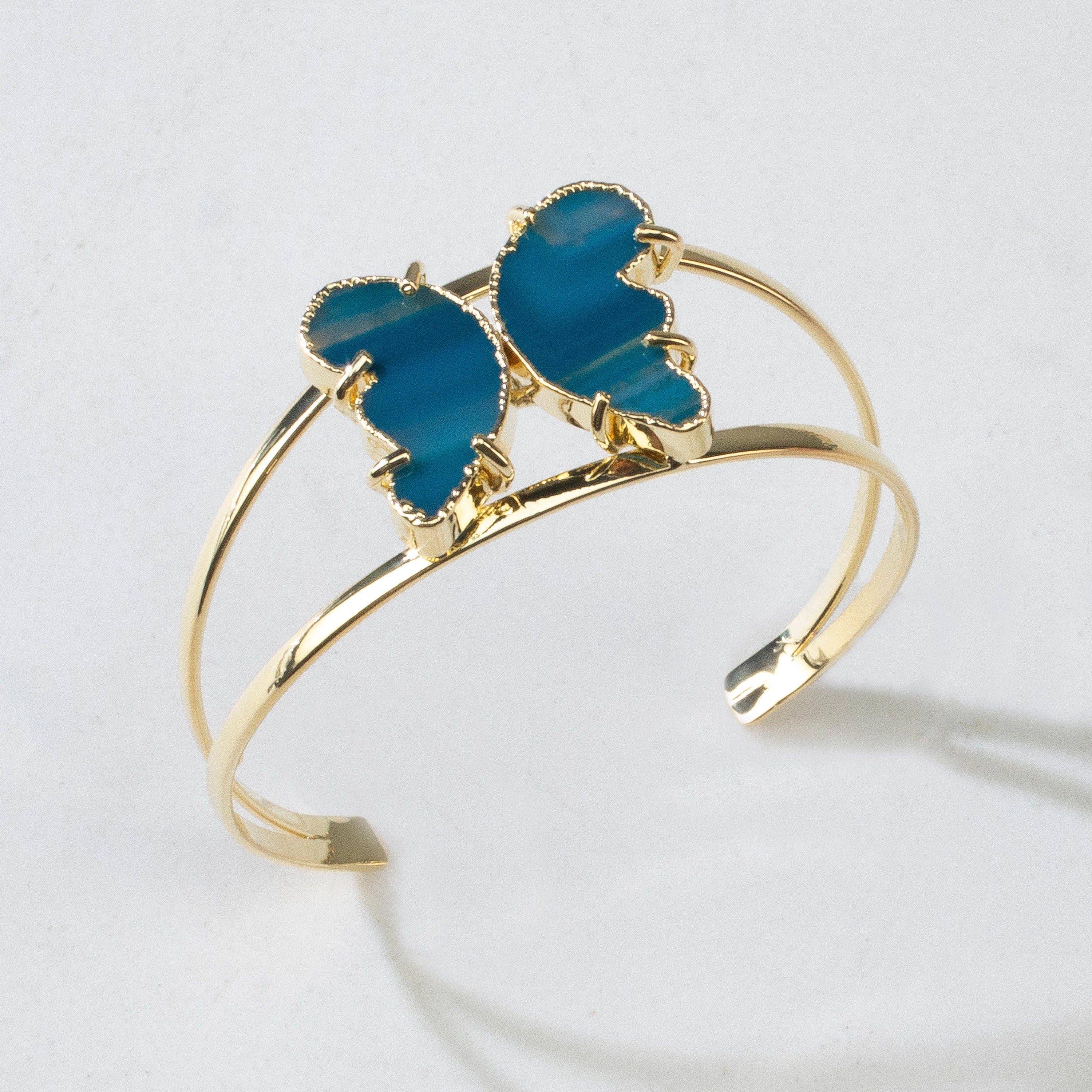 Kalifano Crystal Jewelry Blue Agate Butterfly Cuff Bracelet CJB-S-BTAG-BE