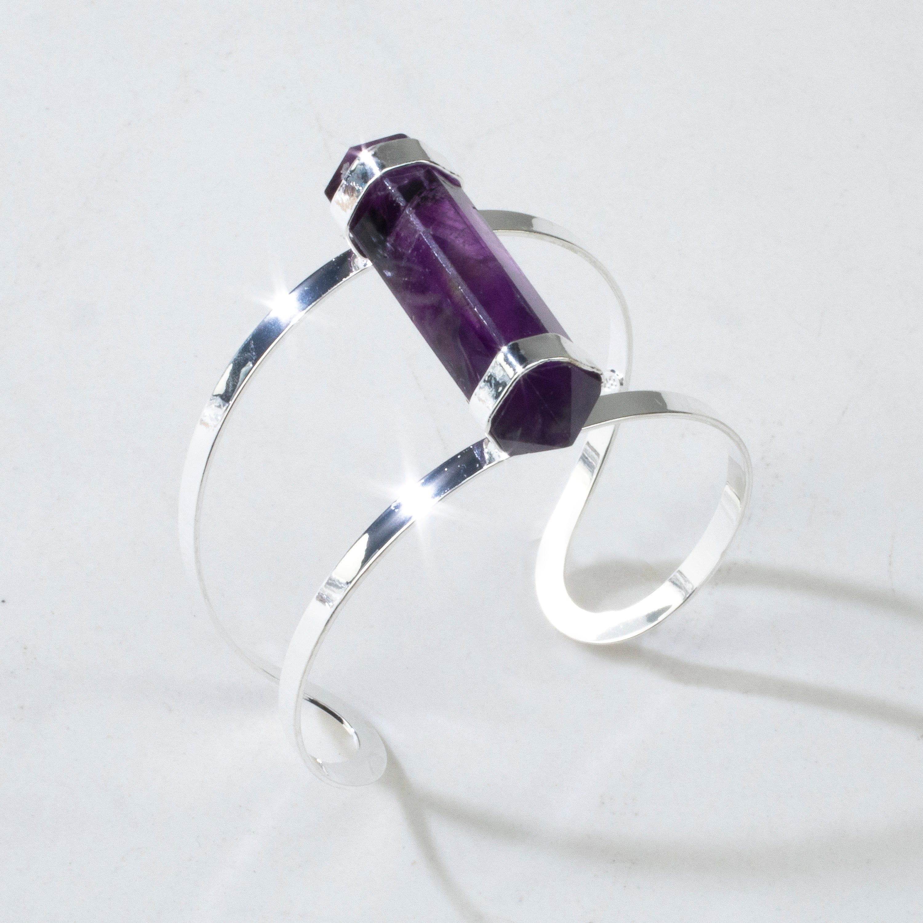 Kalifano Crystal Jewelry Double Terminated Amethyst Cuff Bracelet CJB-1017S-AM