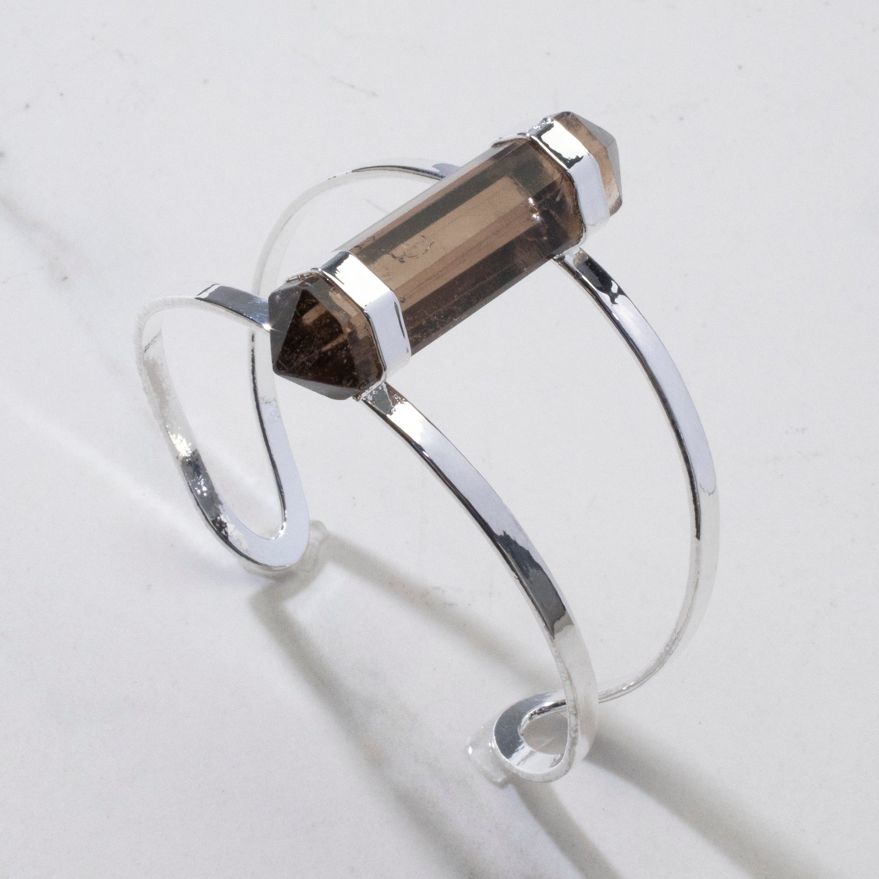 Kalifano Crystal Jewelry Double Terminated Smoky Quartz Silver Cuff Bracelet CJB-1029-SQ