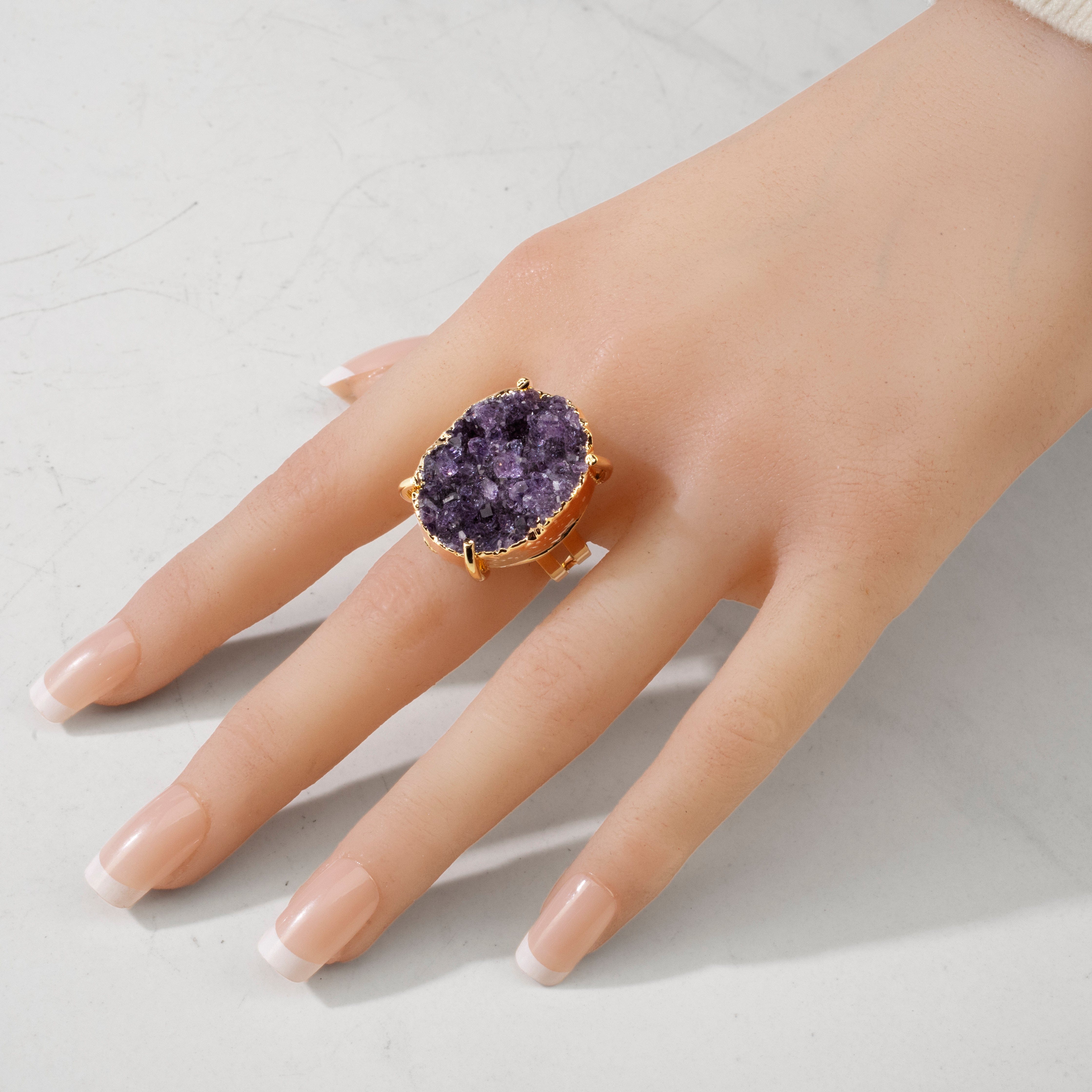 KALIFANO Crystal Jewelry Druzy Amethyst Adjustable Ring CJR.511.AM