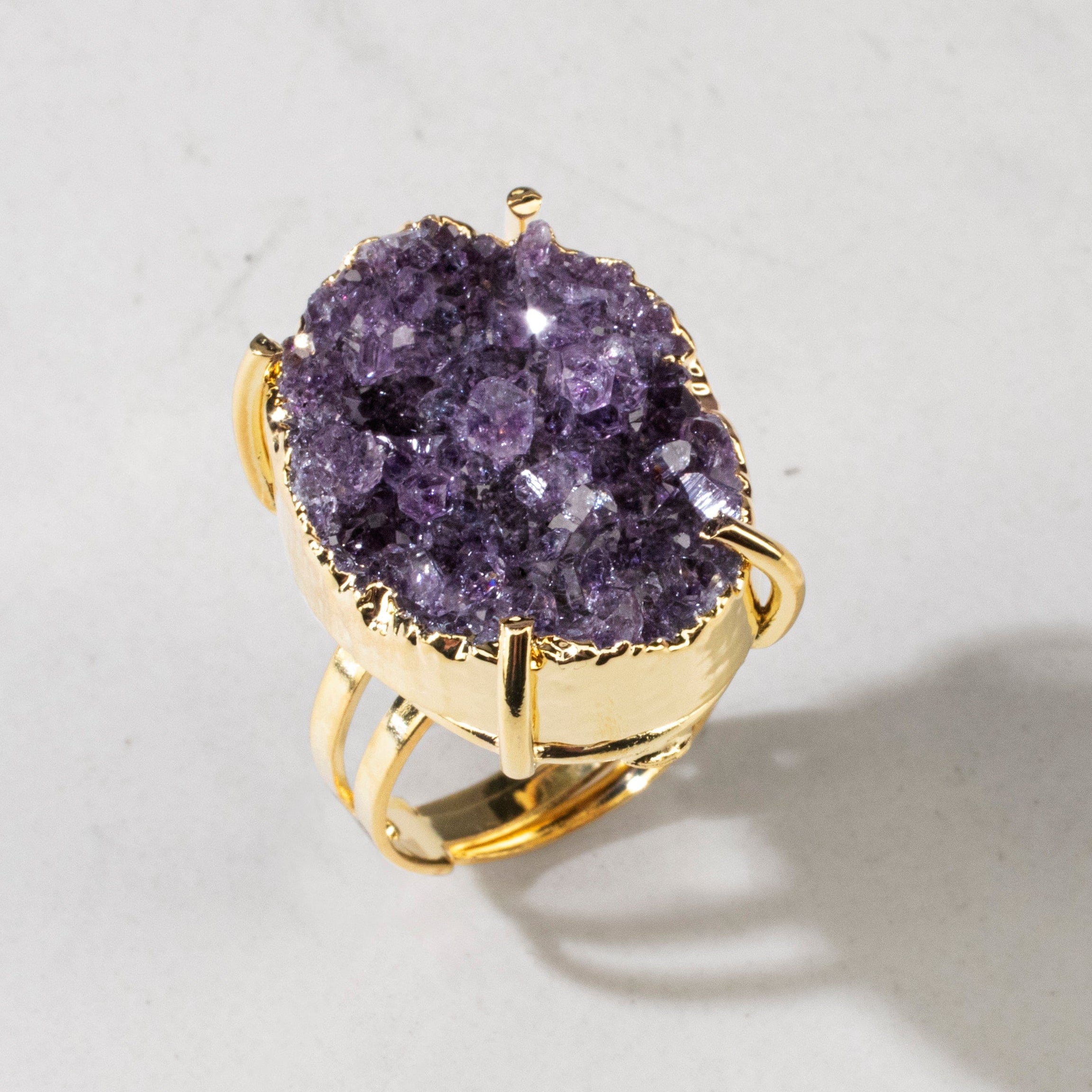 KALIFANO Crystal Jewelry Druzy Amethyst Adjustable Ring CJR.511.AM
