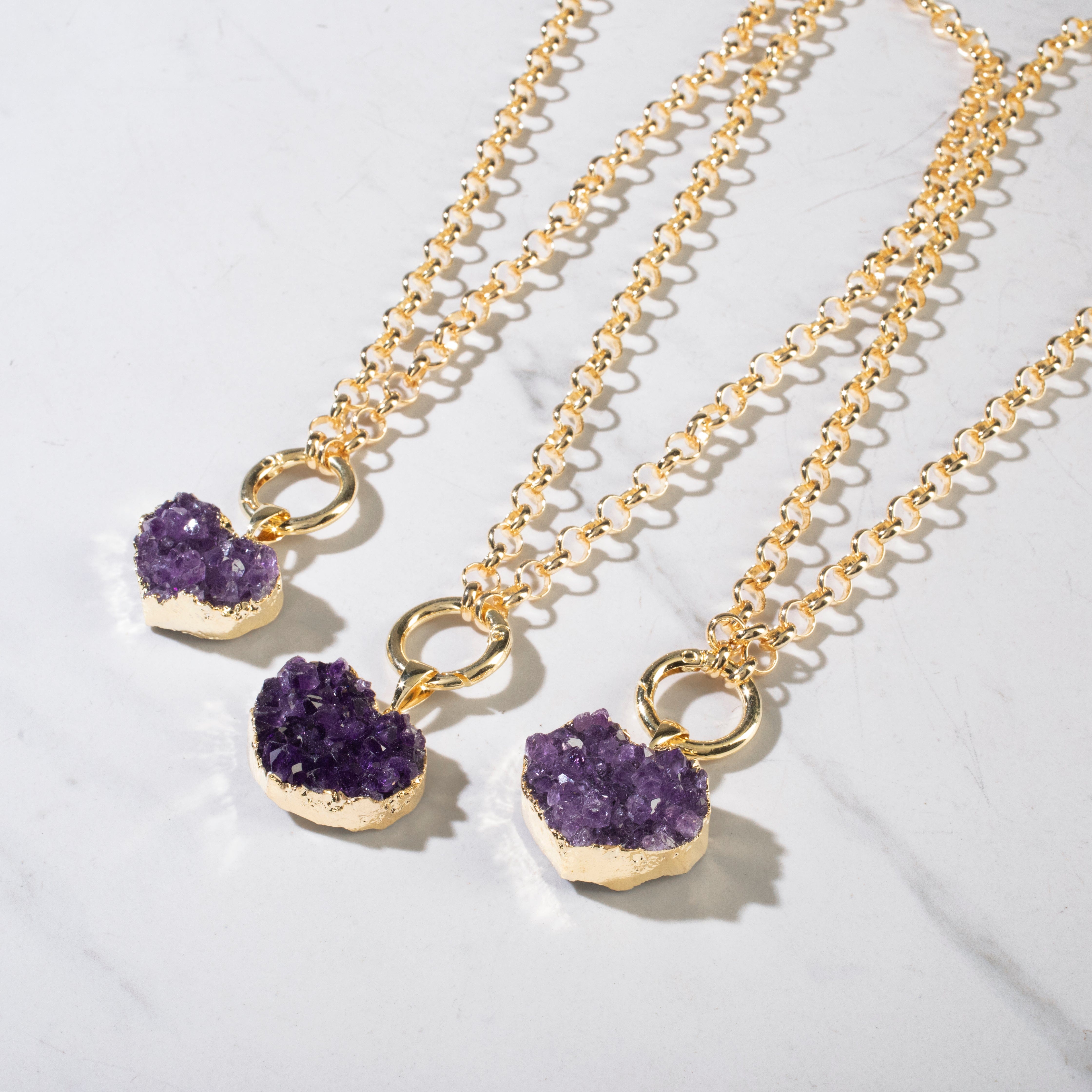 KALIFANO Crystal Jewelry Druzy Amethyst Heart Necklace CJN.1301.AM