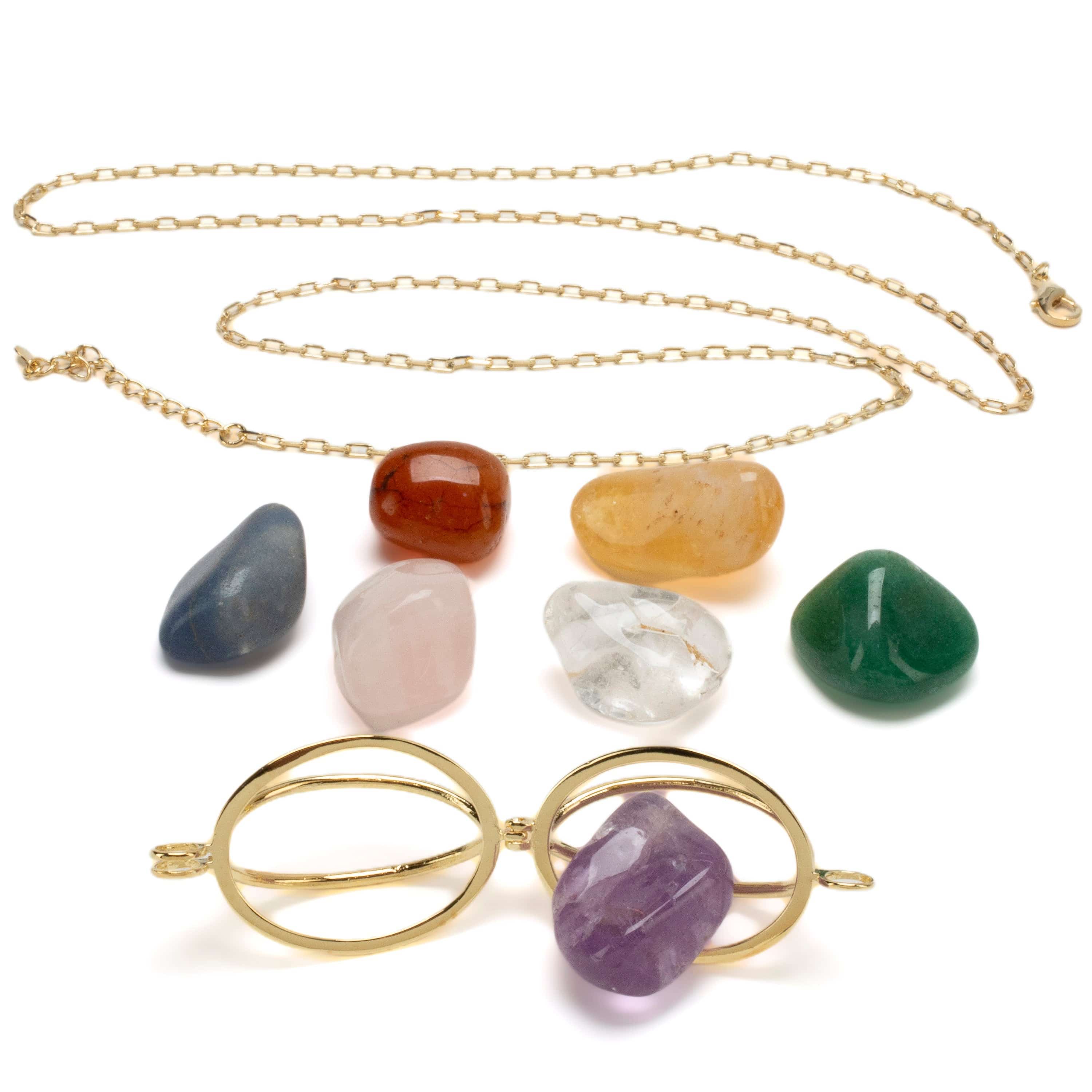 Kalifano Crystal Jewelry Gold Toned Convertible Chakra Pendant with Replaceable Tumbled Stones CJN-2057G-MT