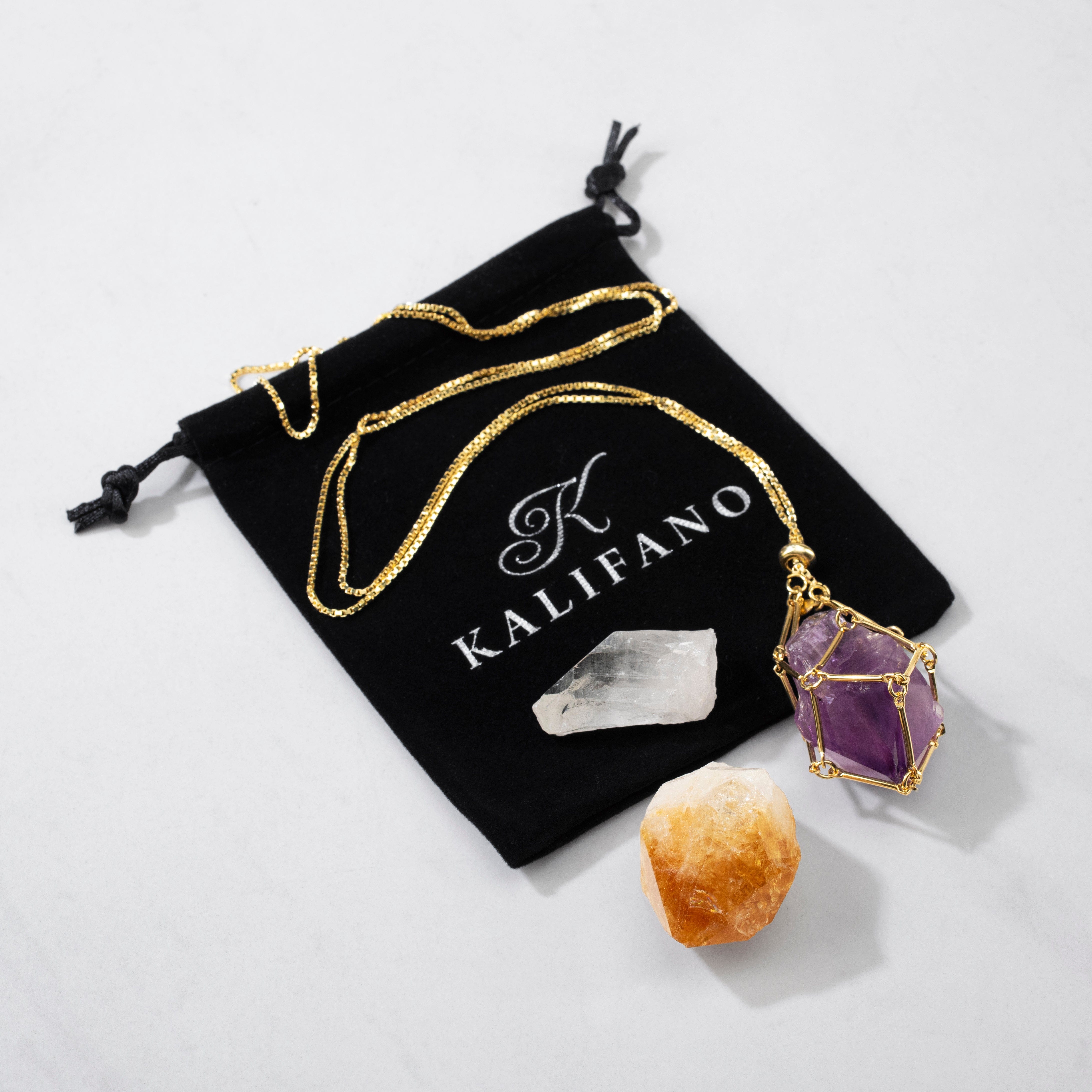 KALIFANO Crystal Jewelry Interchangeable Citrine, Amethyst & Quartz Basket Necklace CJN.CBN