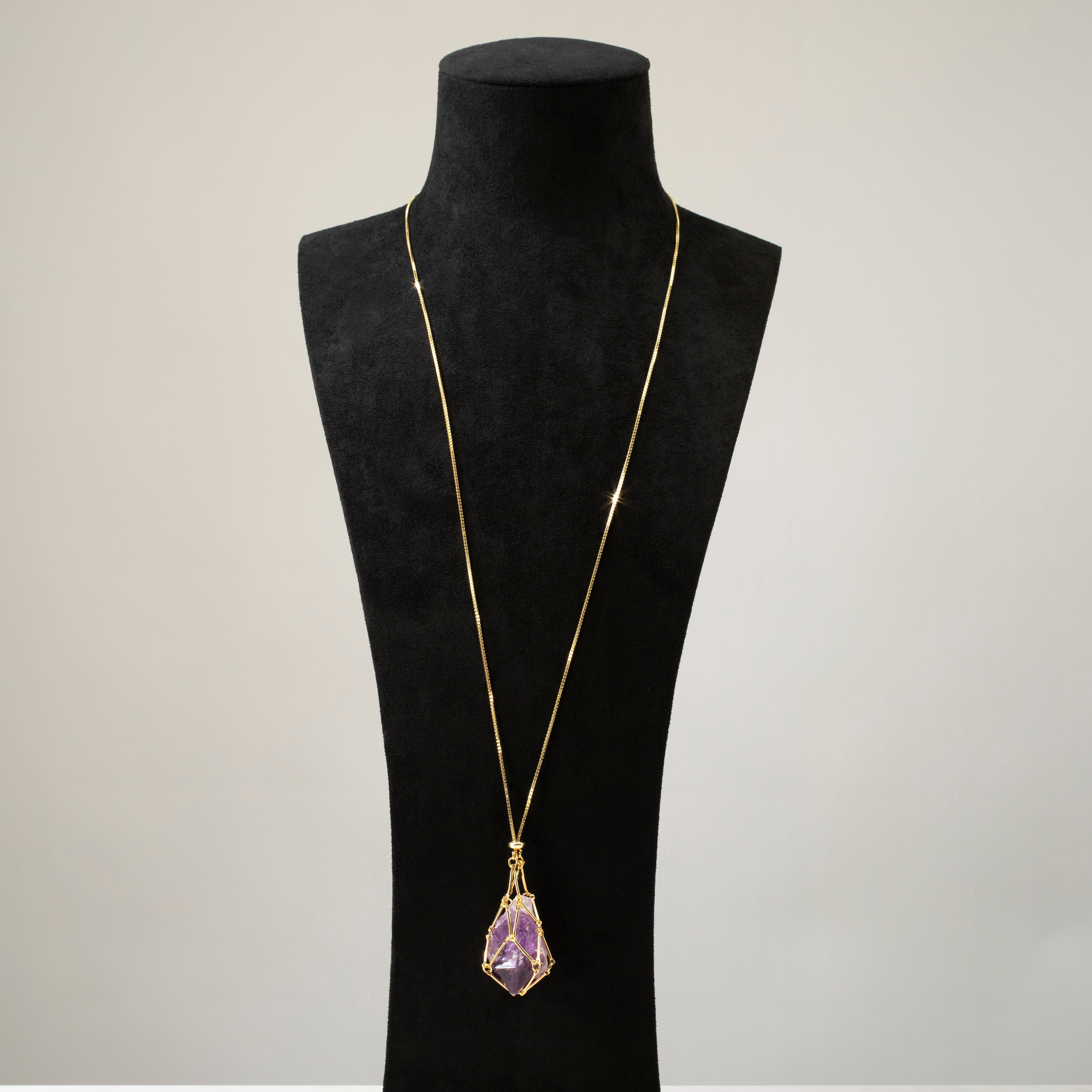 KALIFANO Crystal Jewelry Interchangeable Citrine, Amethyst & Quartz Basket Necklace CJN.CBN