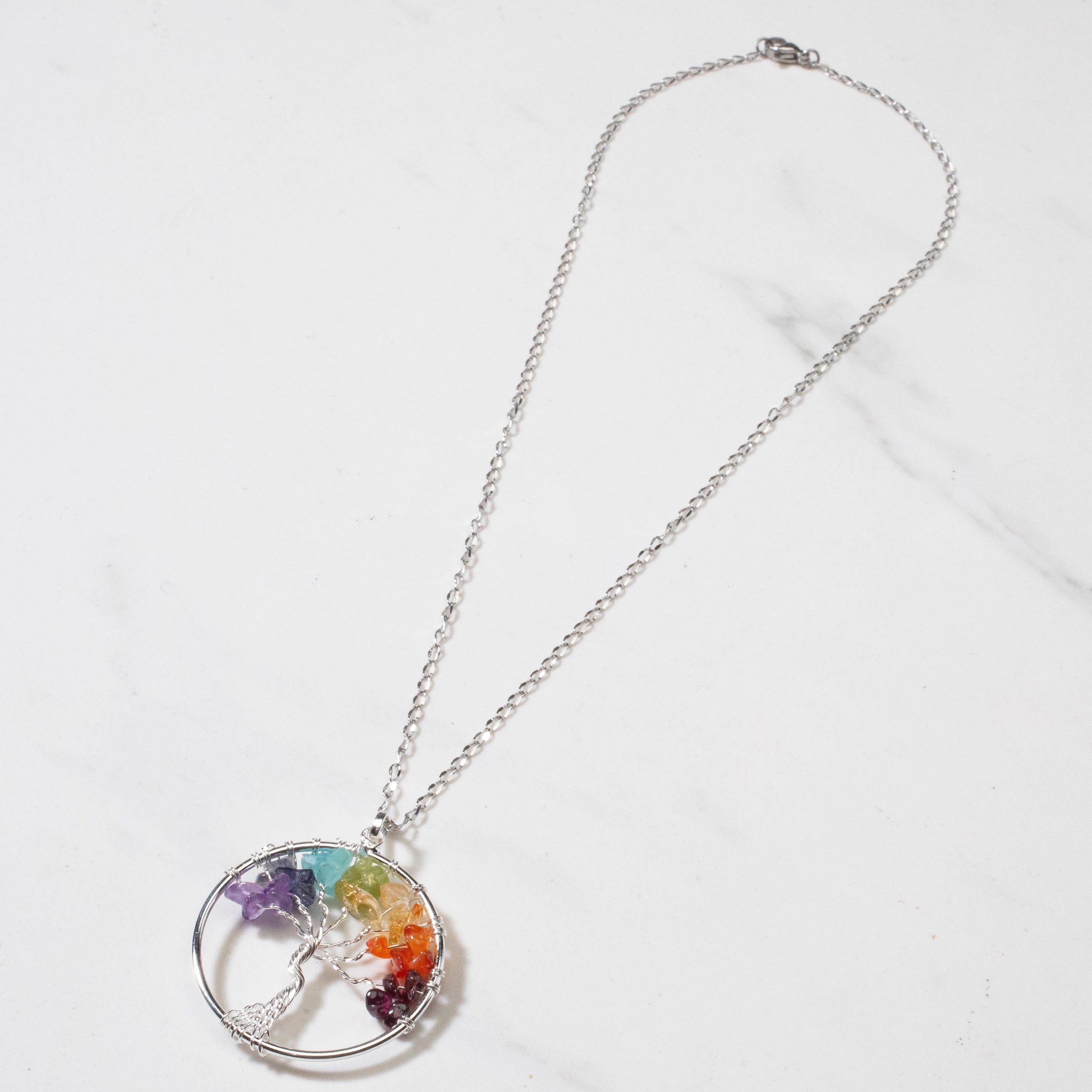 Kalifano Crystal Jewelry Multi Gem Chakra Gemstone Tree of Life Necklace & Stainless Steel Chain CJCN20
