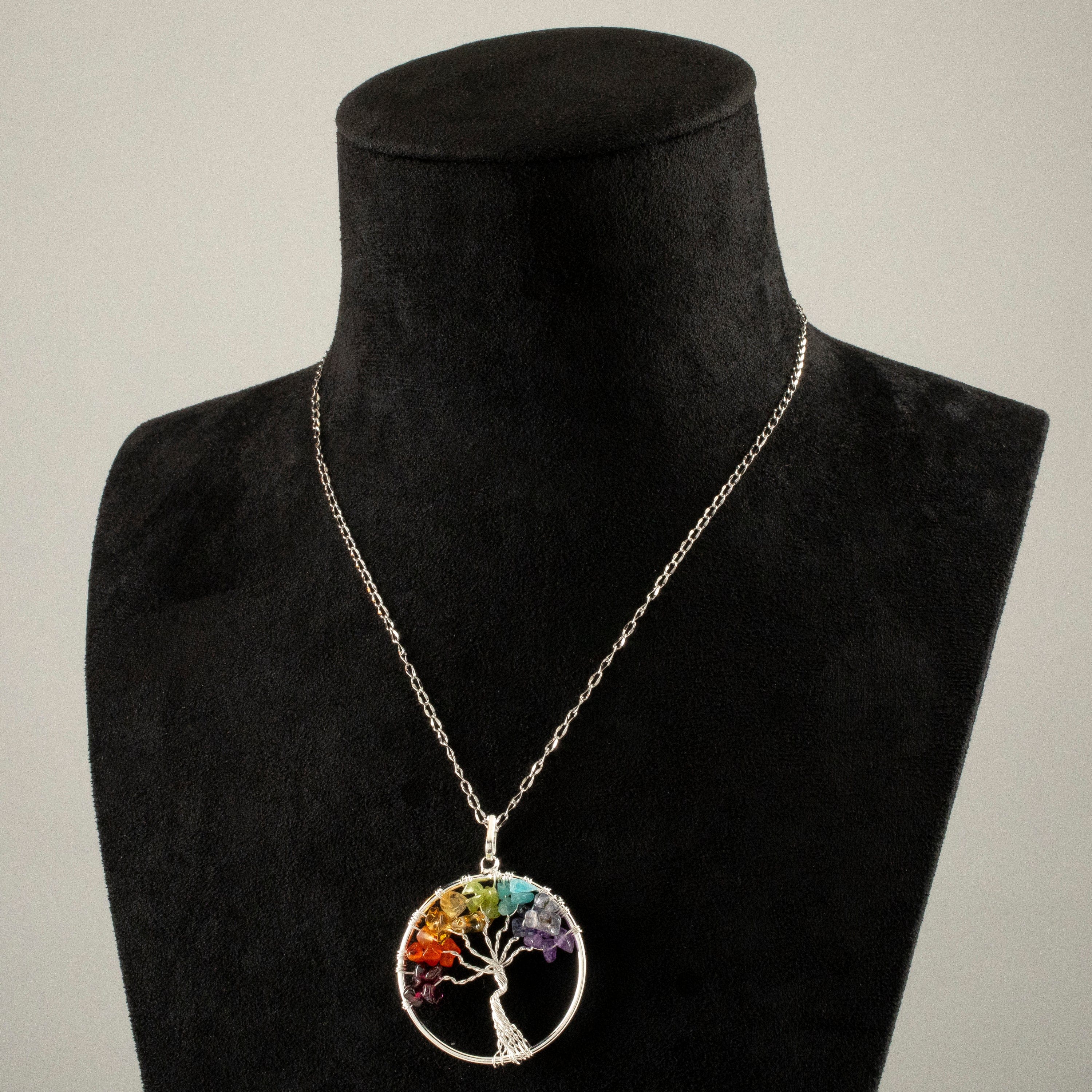 Kalifano Crystal Jewelry Multi Gem Chakra Gemstone Tree of Life Necklace & Stainless Steel Chain CJCN20