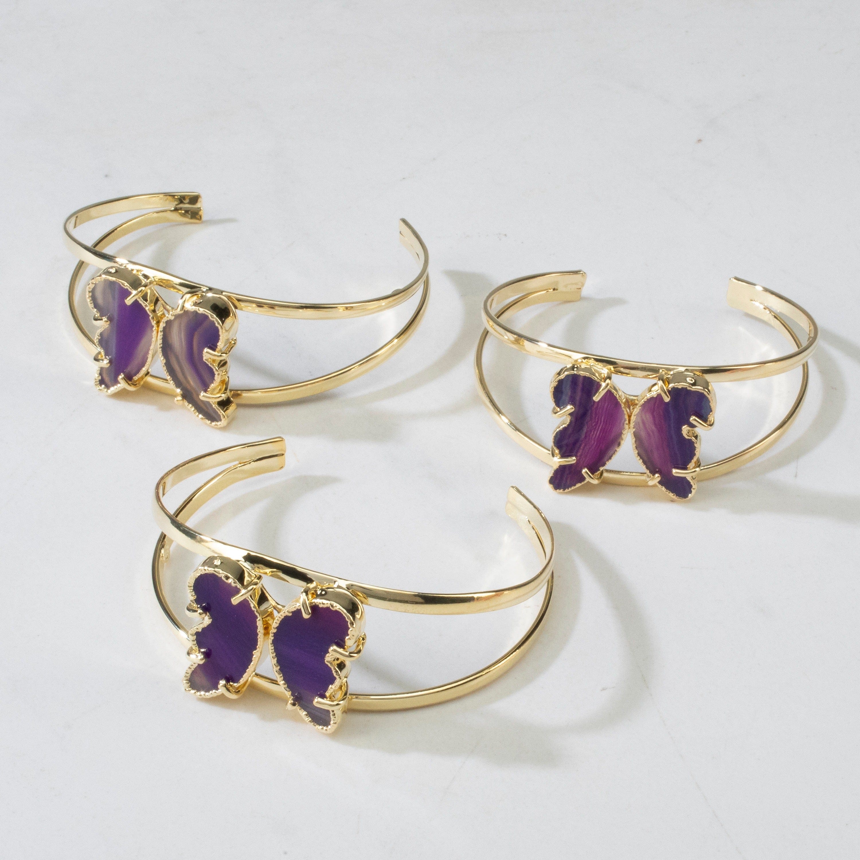 Kalifano Crystal Jewelry Purple Agate Butterfly Cuff Bracelet CJB-S-BTAG-PP