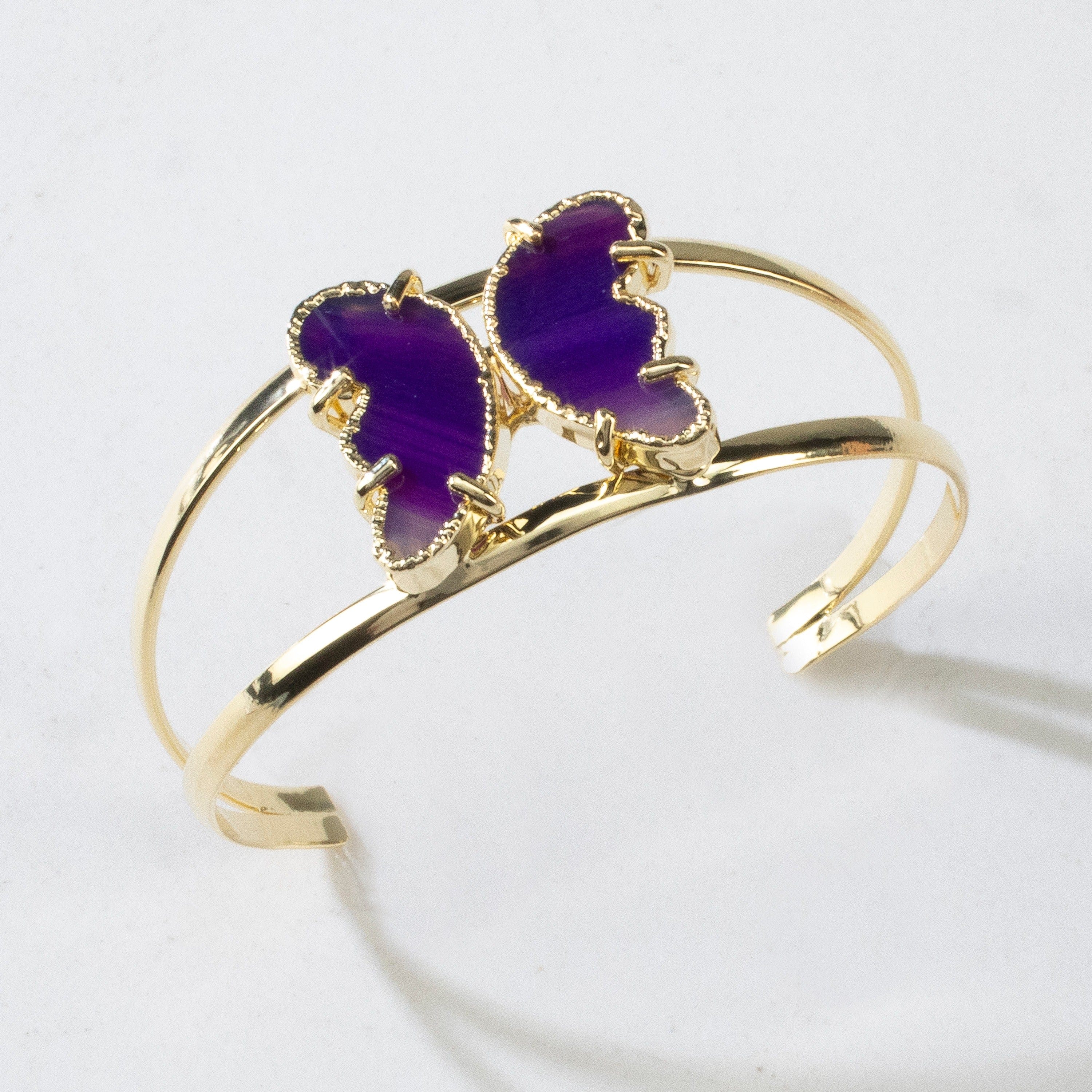 Kalifano Crystal Jewelry Purple Agate Butterfly Cuff Bracelet CJB-S-BTAG-PP