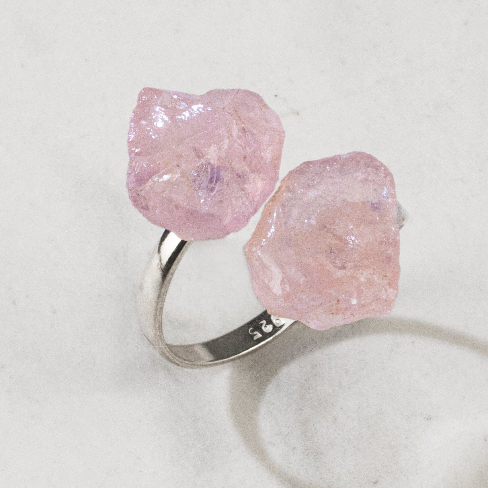 KALIFANO Crystal Jewelry Rose Quartz Adjustable Sterling Silver Ring CJR-SS-RQ