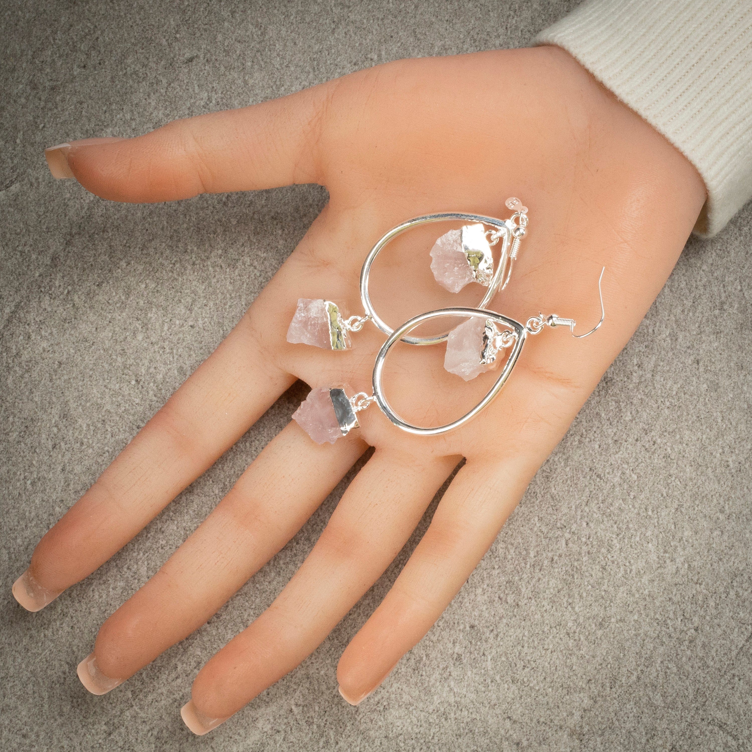 Kalifano Crystal Jewelry Rose Quartz Crystal Drop French Hook Earrings CJE-1548-RQ