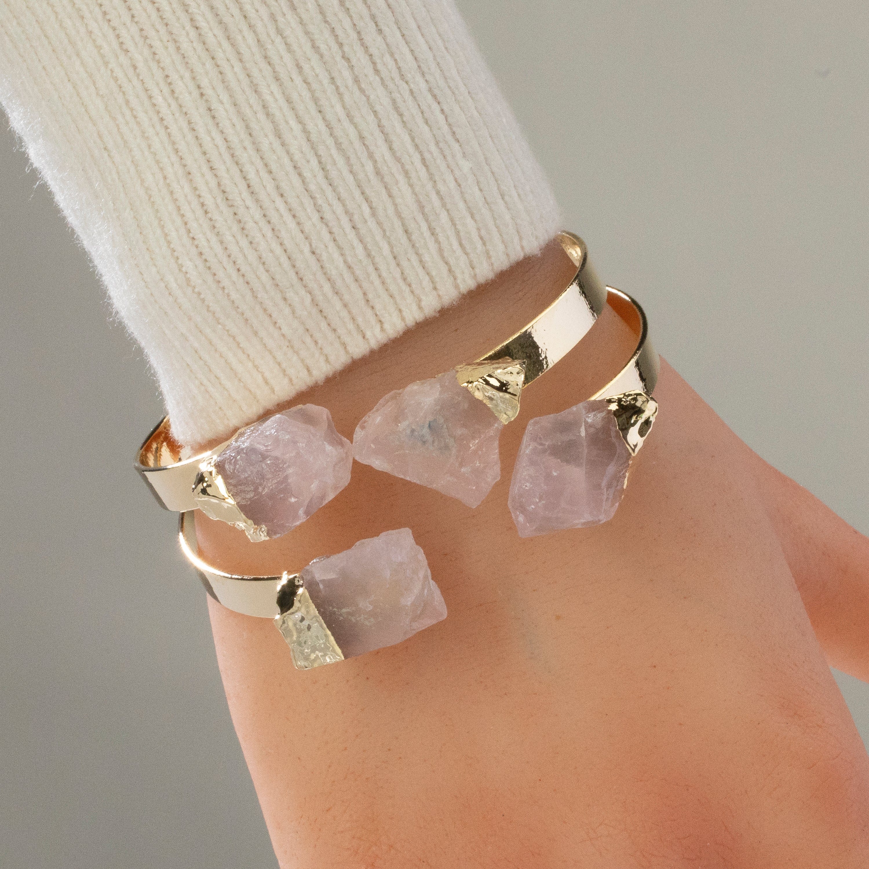 KALIFANO Crystal Jewelry Rose Quartz Double Bracelet Cuff CJB-1012-RQ
