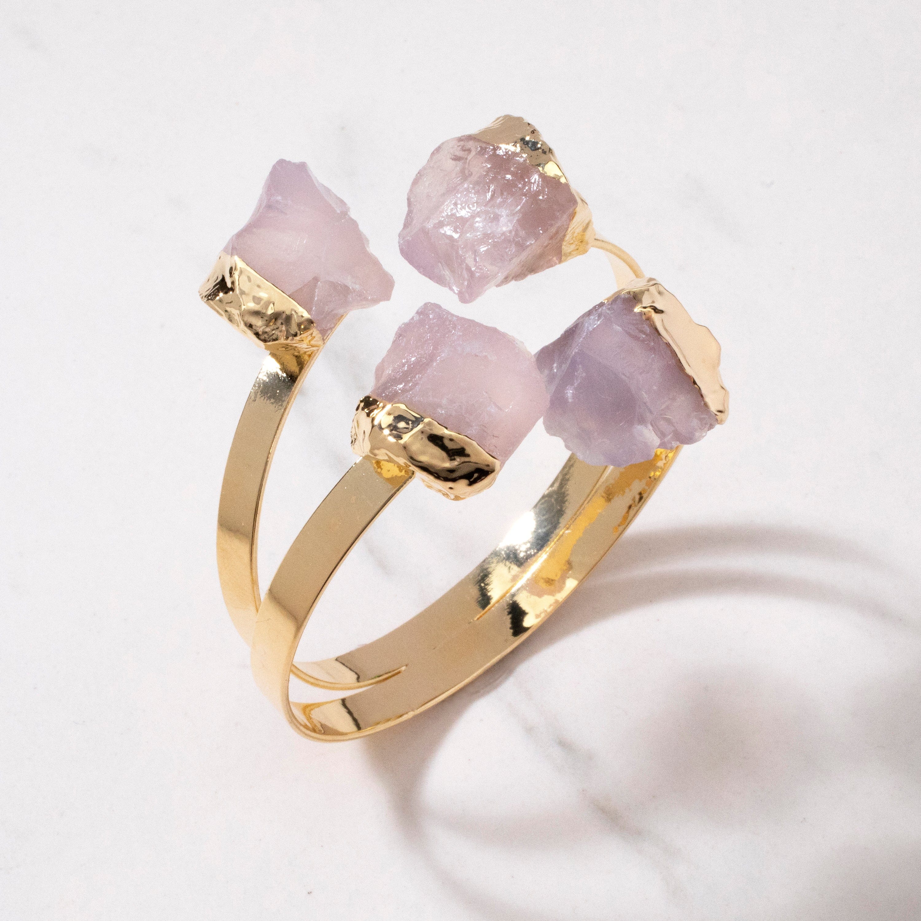 KALIFANO Crystal Jewelry Rose Quartz Double Bracelet Cuff CJB-1012-RQ