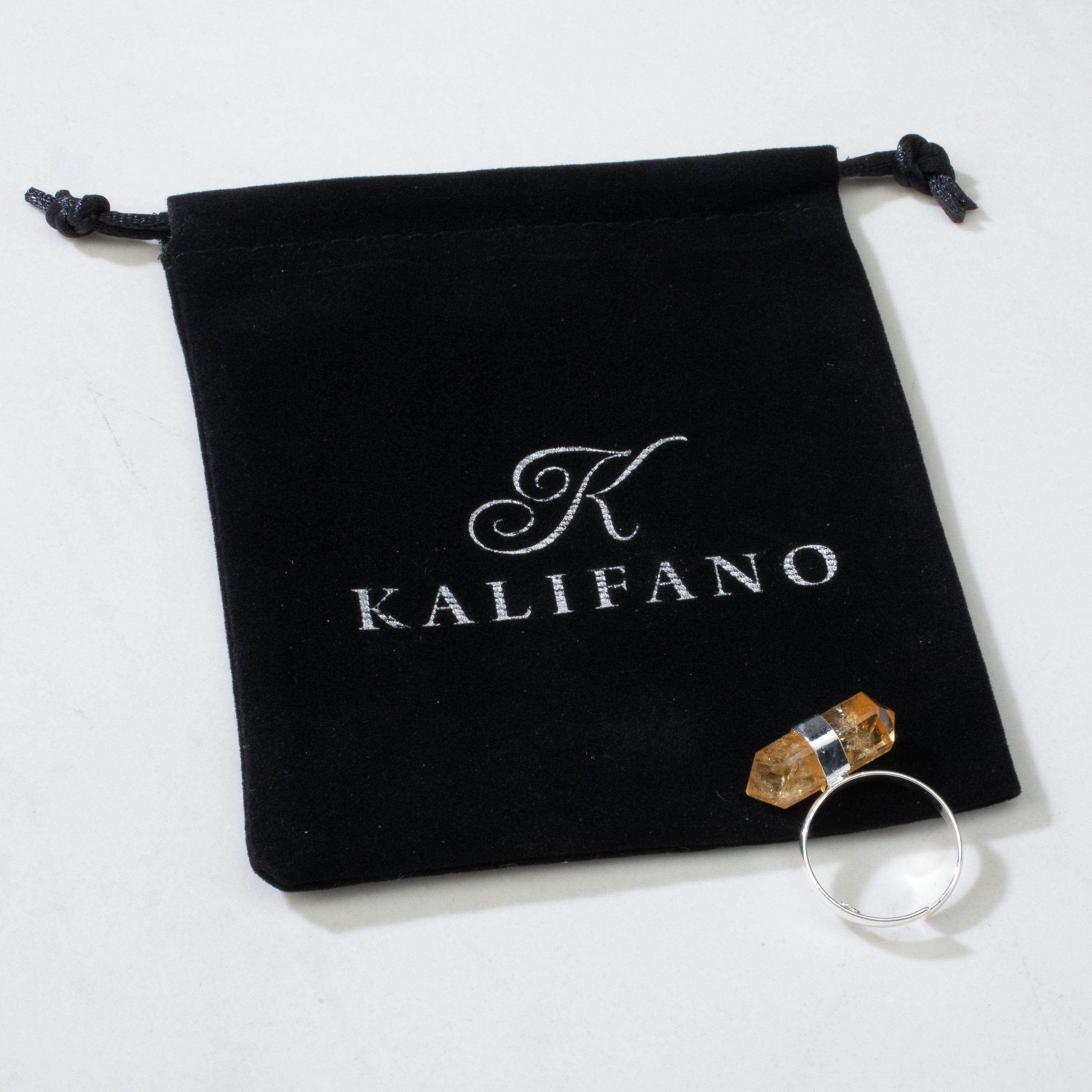 Kalifano Crystal Jewelry Silver Plated Citrine Adjustable Ring CJR-MJS-CT