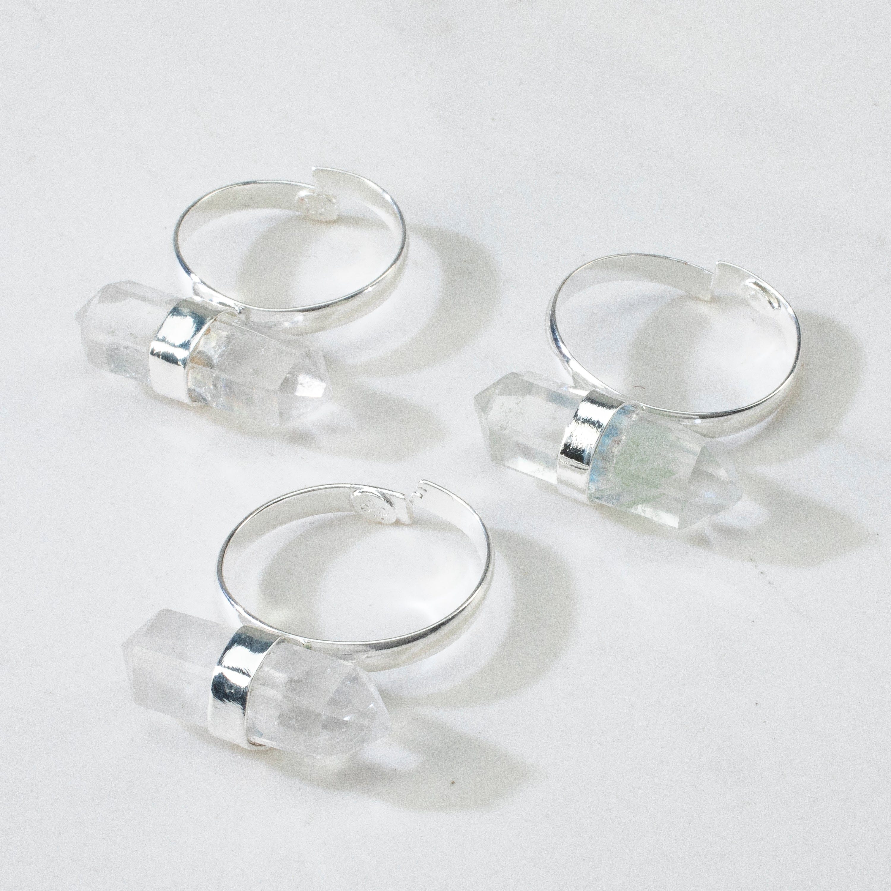 Kalifano Crystal Jewelry Silver Plated Clear Quartz Adjustable Ring CJR-MJS-QZ