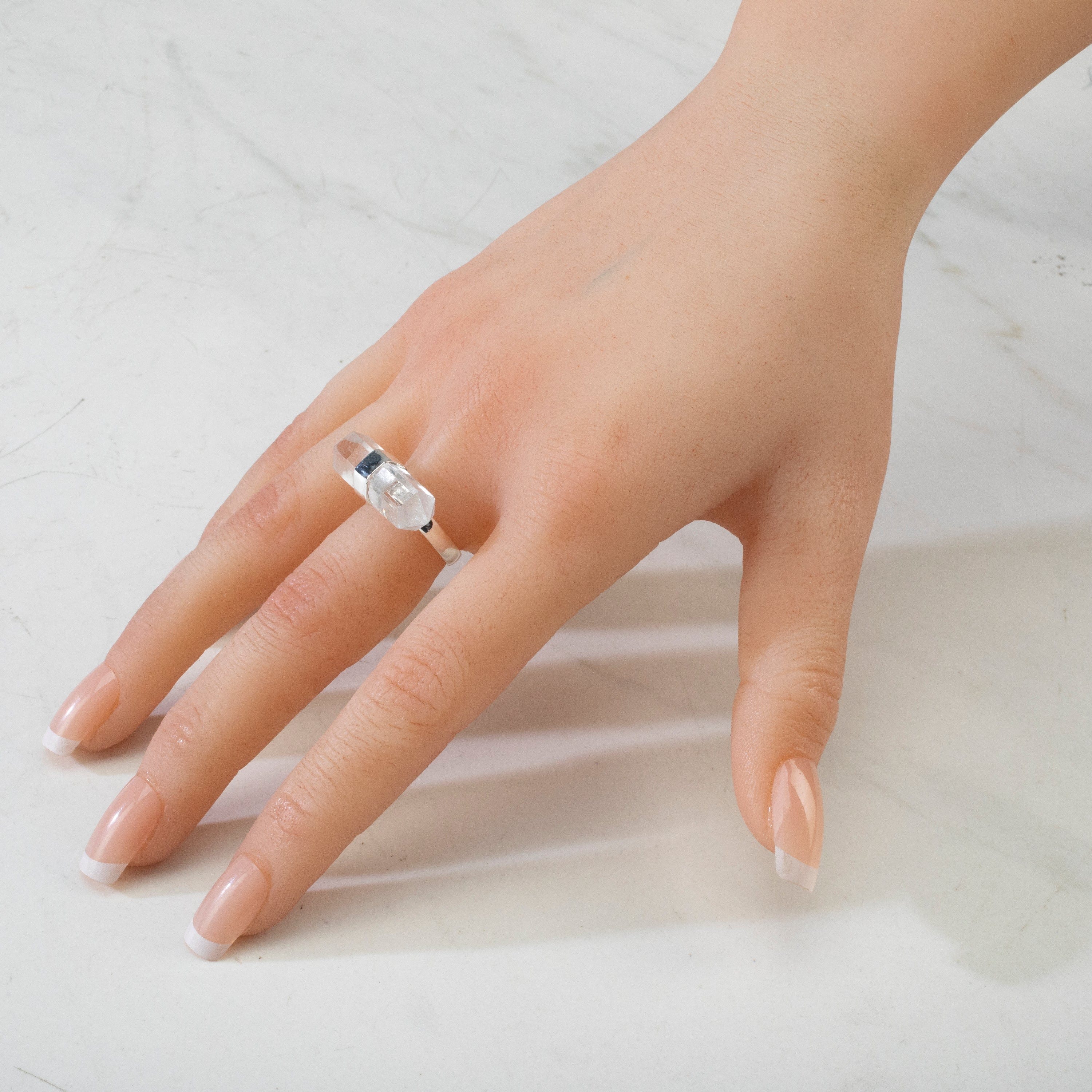 Kalifano Crystal Jewelry Silver Plated Clear Quartz Adjustable Ring CJR-MJS-QZ