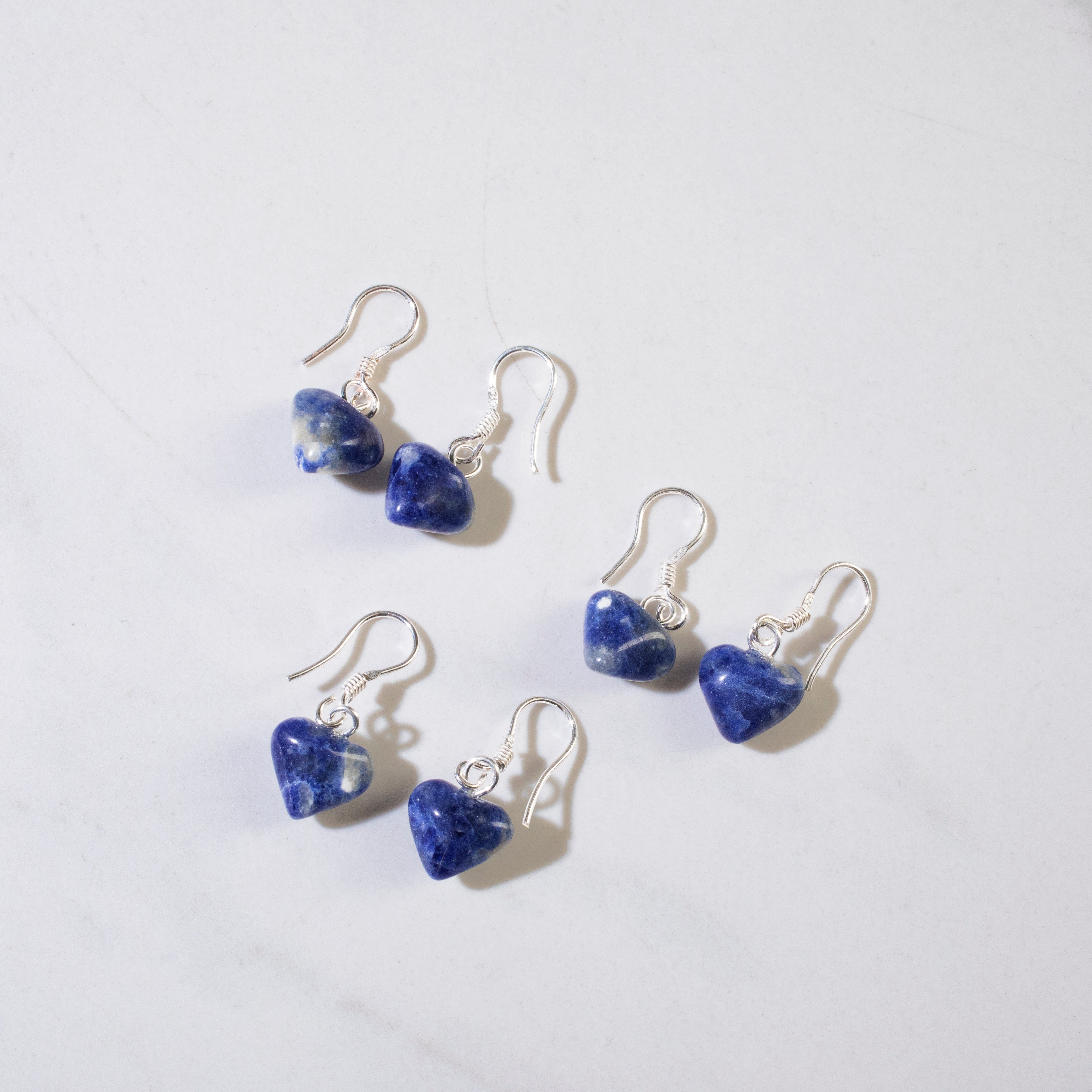 KALIFANO Crystal Jewelry Sodalite Heart Sterling Silver Earrings CJE-SILV-SDHEART