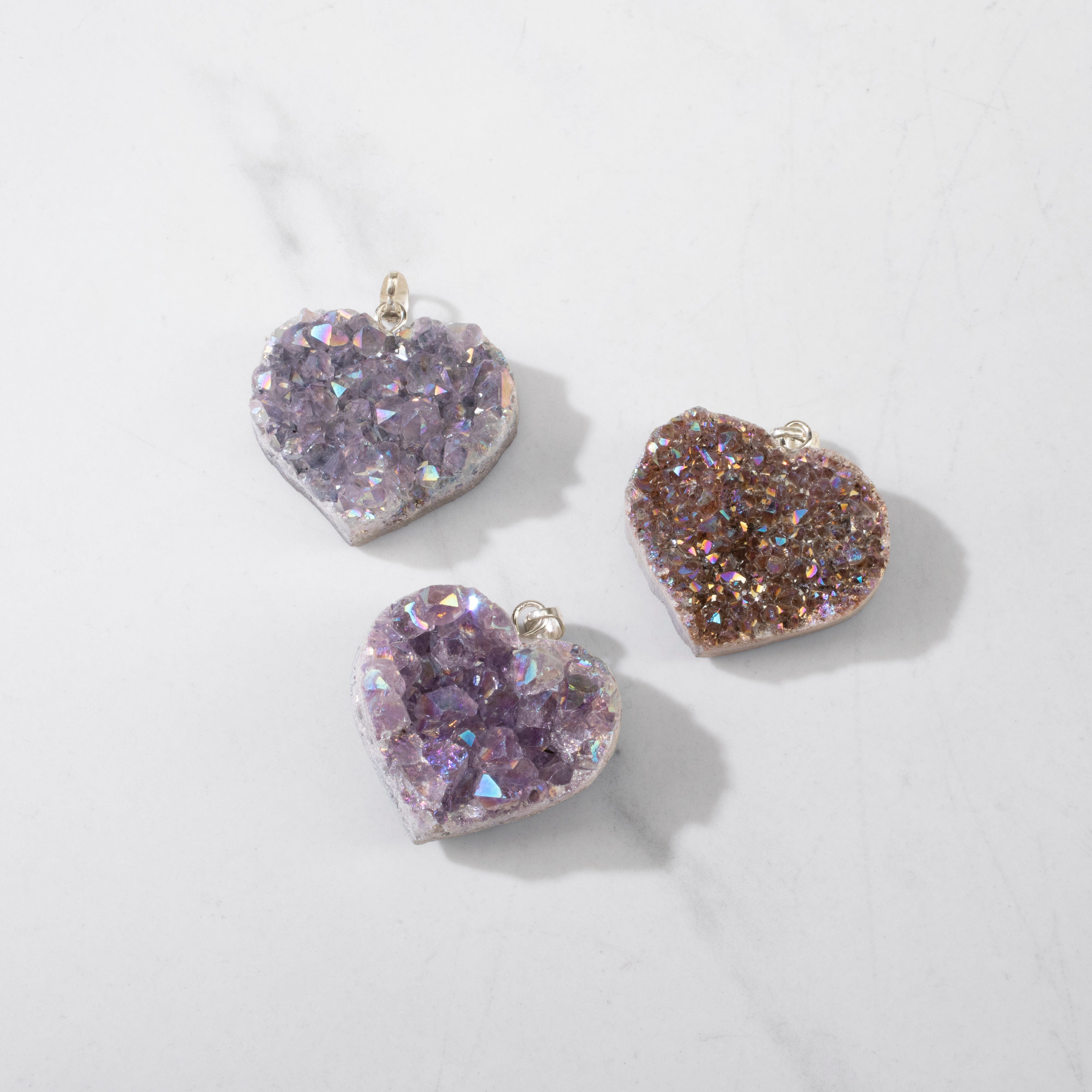 KALIFANO Crystal Jewelry Sterling Silver Aura Borealis Druzy Amethyst Heart CJN-SILV-ABHEART