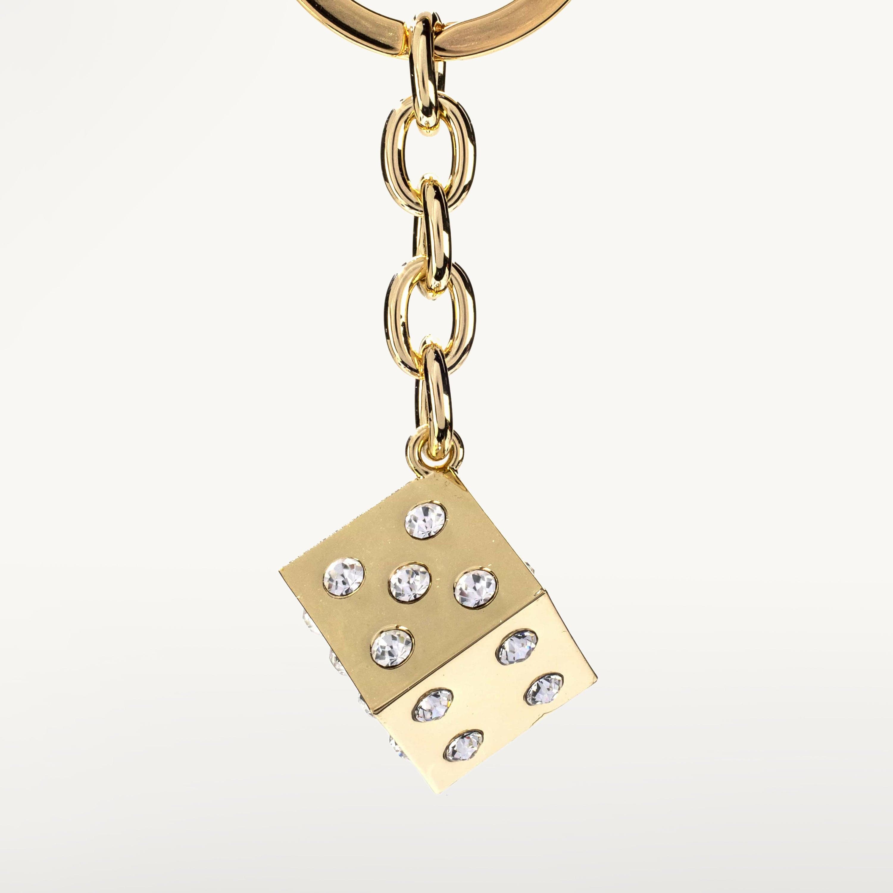 Kalifano Crystal Keychains White Dice with Gold Keychain made with Swarovski Crystals SKC-133
