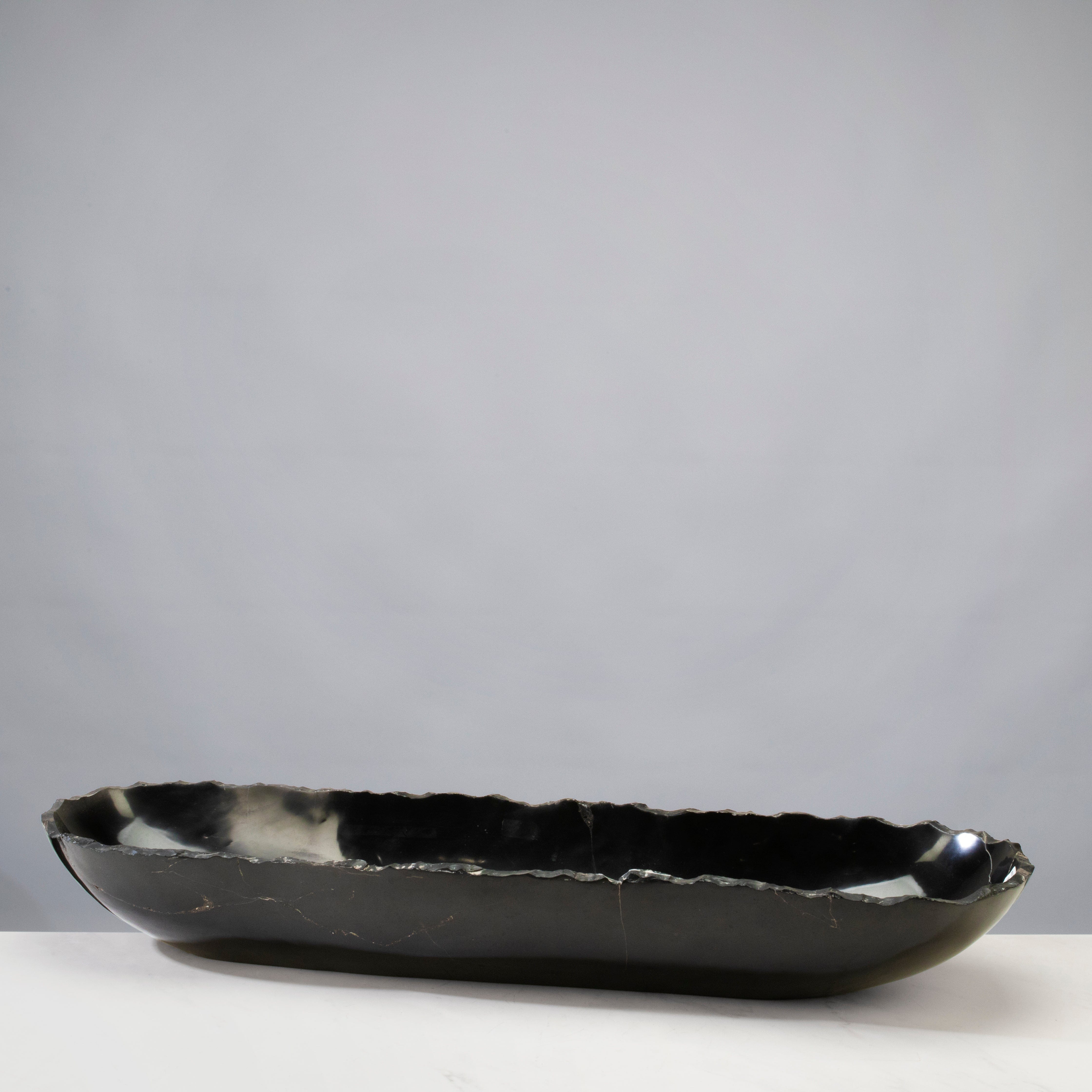 Kalifano Gemstone Bowl Black Onyx Canoe Bowl - 31 in BOX7800.006