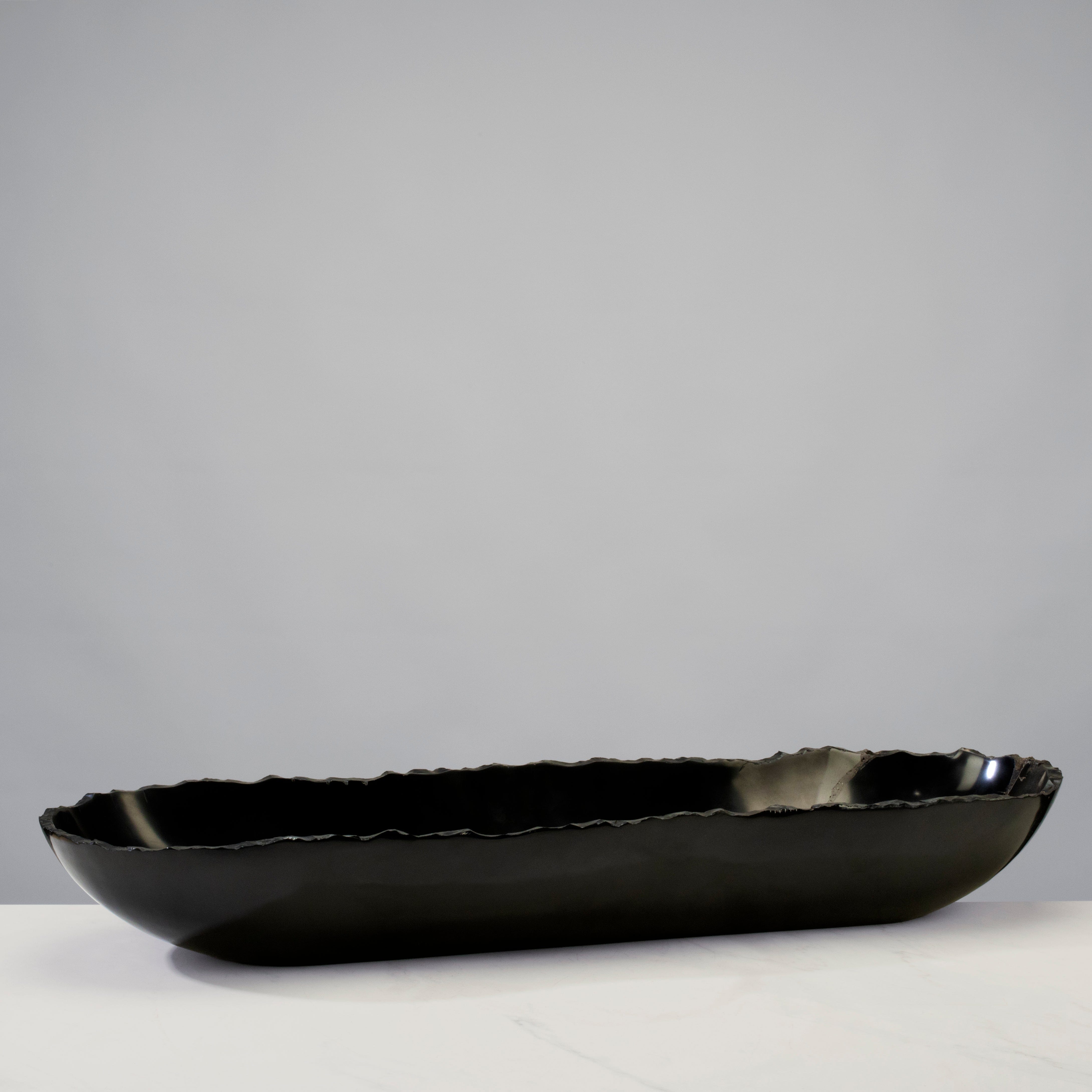 Kalifano Gemstone Bowl Black Onyx Canoe Bowl - 31 in BOX7800.014