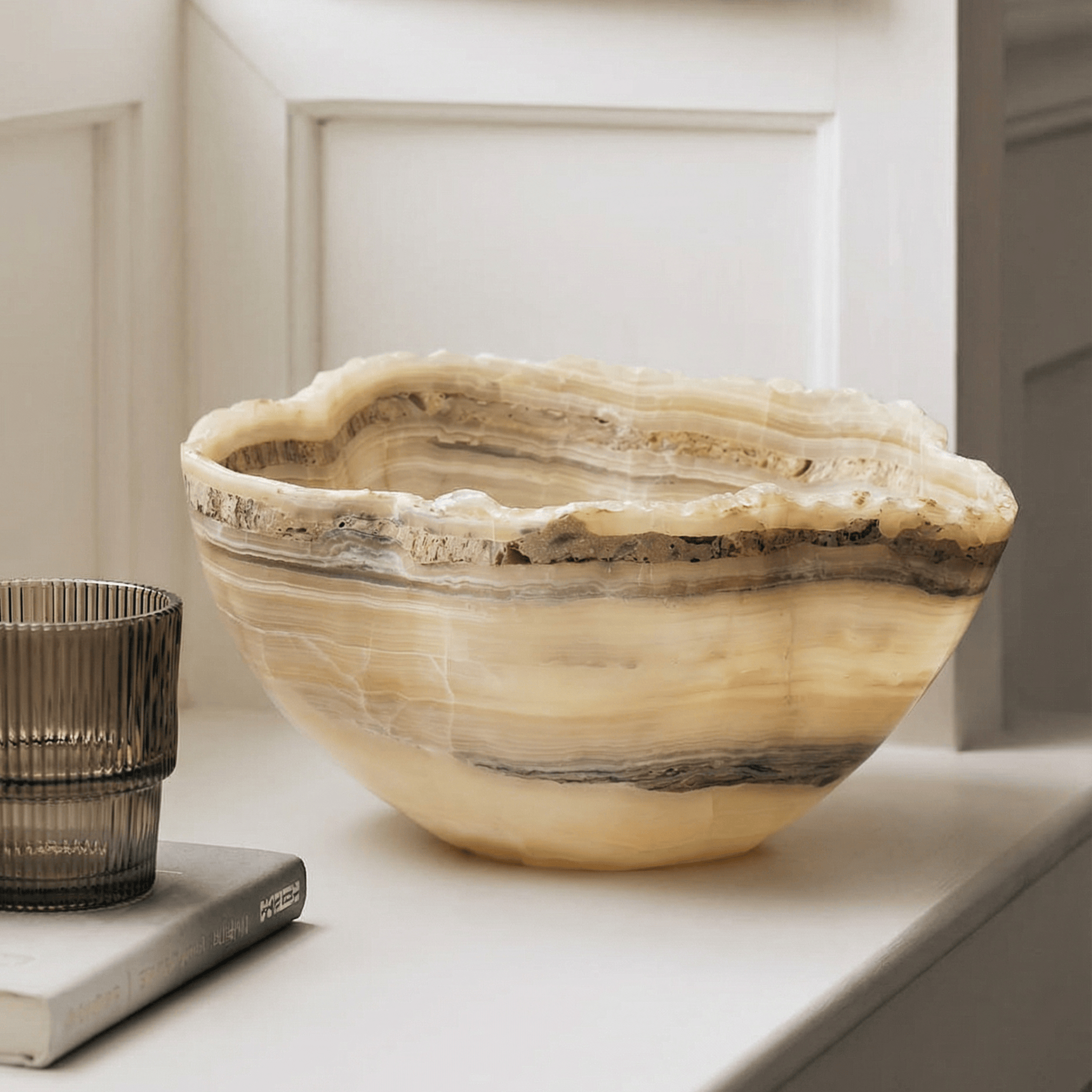 Kalifano Gemstone Bowl Grey Onyx Bowl - 17 in BOX10400.002